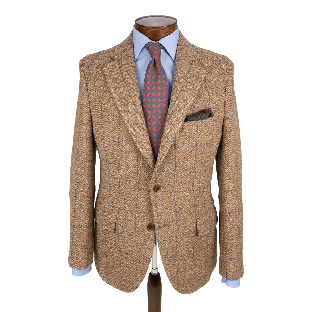 Highland Brown Herringbone Tweed with Sky Blue Windowpane Sport Coat ...