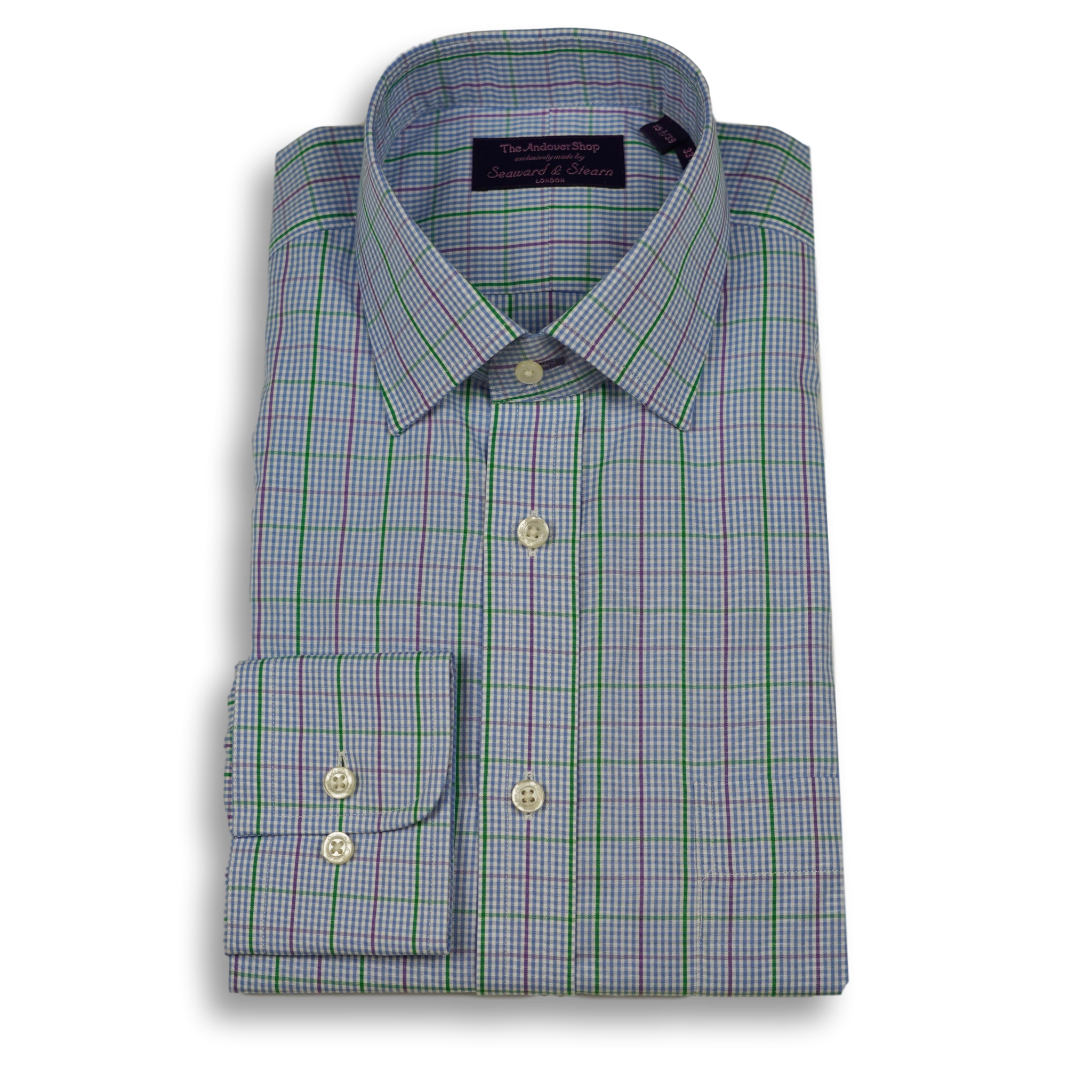 Blue Check with Windowpane Spread Collar Dress Shirt