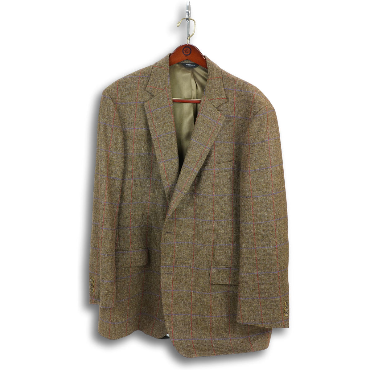 Brown Wool Tweed Jacket with Purple and Red Windowpane (48L) – The Brown Wool Tweed Jacket with Purple and Red Windowpane (48L) – The