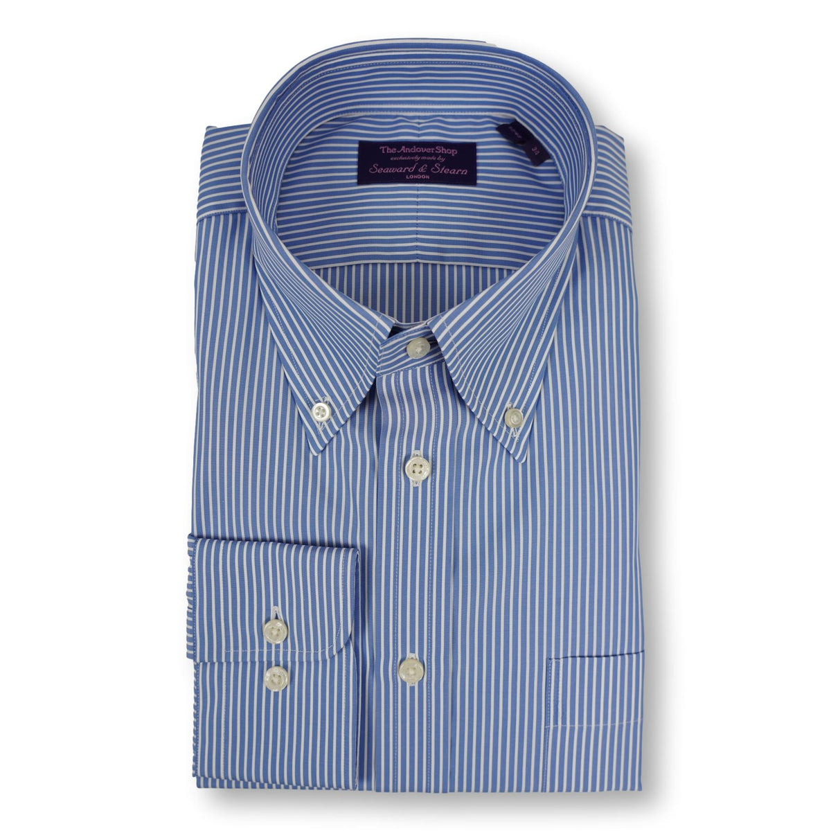 blue ice queen dress First Love Striped Button Down High-Low Hem Shirt Blue / L main image 0