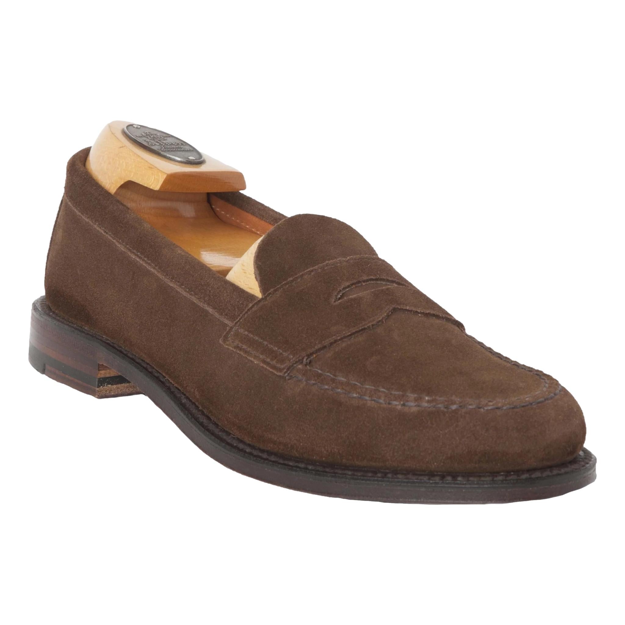 Alden 6245F 7D suède brown 6245F Unlined Leisure Handsewn Penny Loafer LHS (Dark Brown