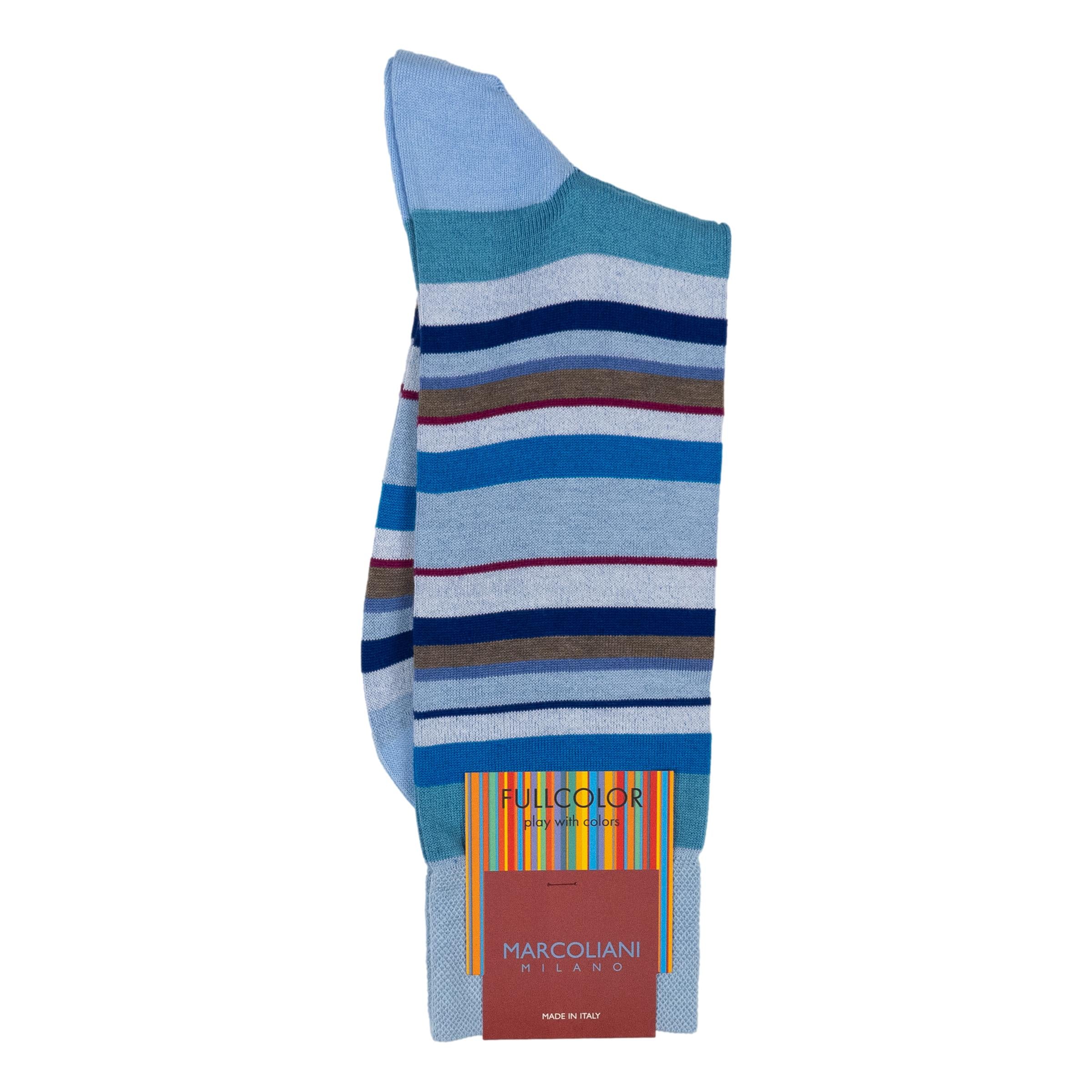 Pima Cotton Multi-Color Stripe Mid-Calf Dress Socks