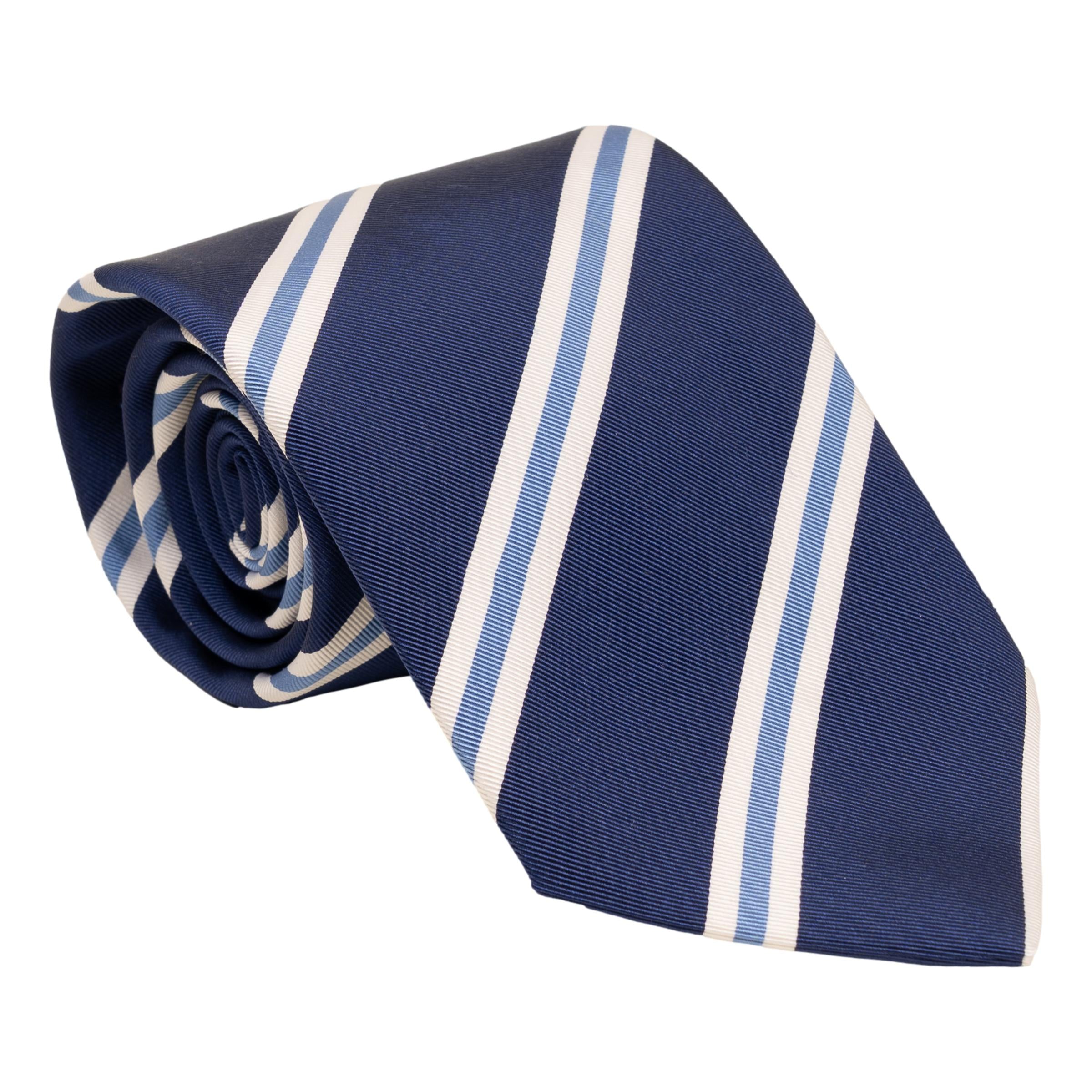 Light Blue and White Repp Stripe Silk Tie | Finest Men's Ties