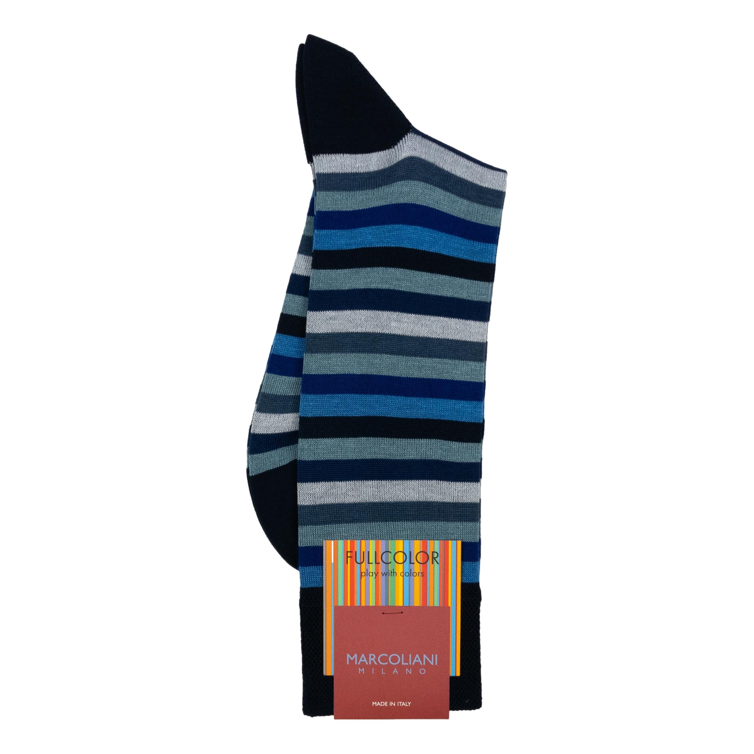 Pima Cotton Rainbow Stripe Mid-Calf Dress Socks