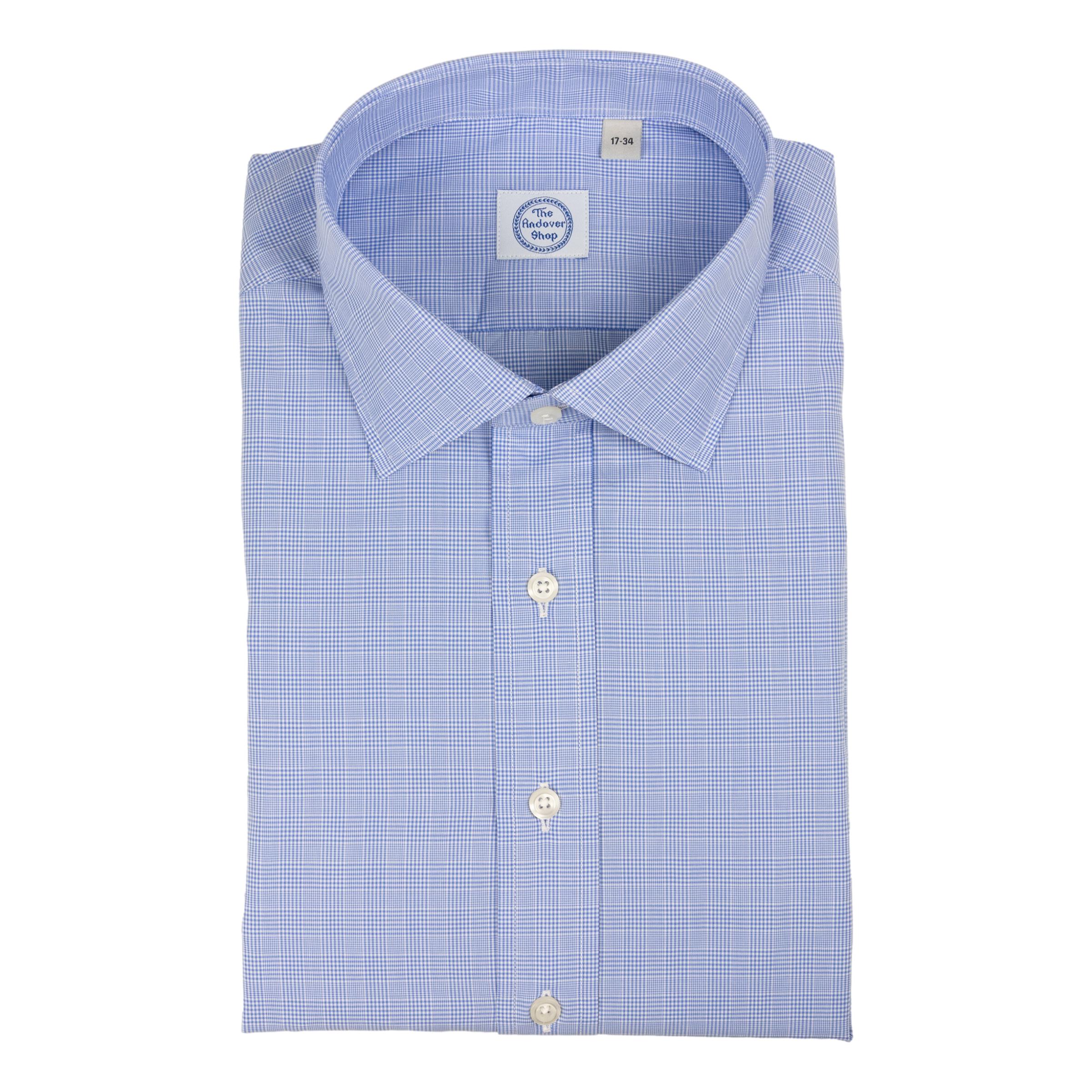 Blue Prince of Wales Spread Collar Dress Shirt The Andover Shop Blue Prince of Wales Spread Collar Dress Shirt The Andover Shop