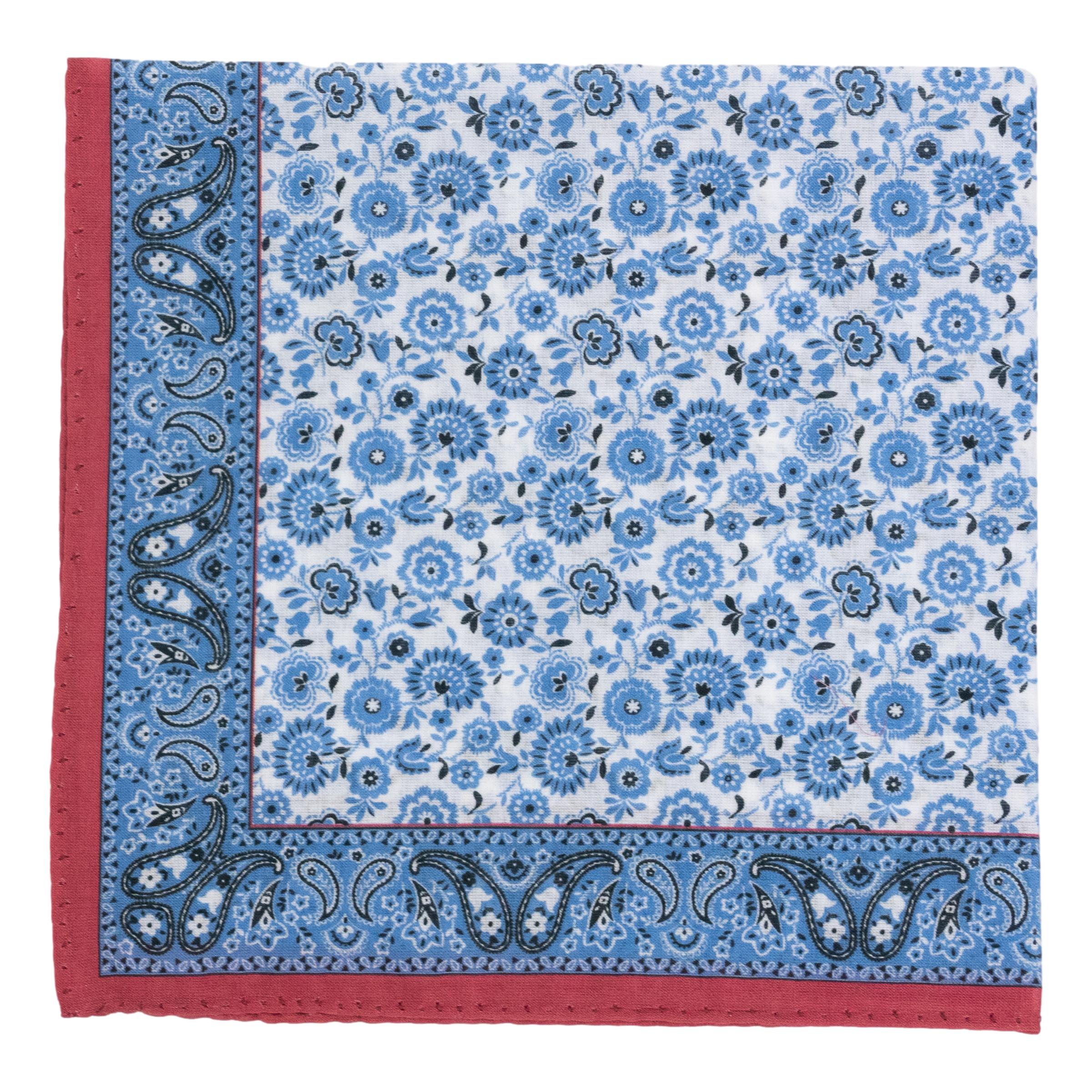 Floral Pattern with Paisley Border Fine Cotton Pocket Square
