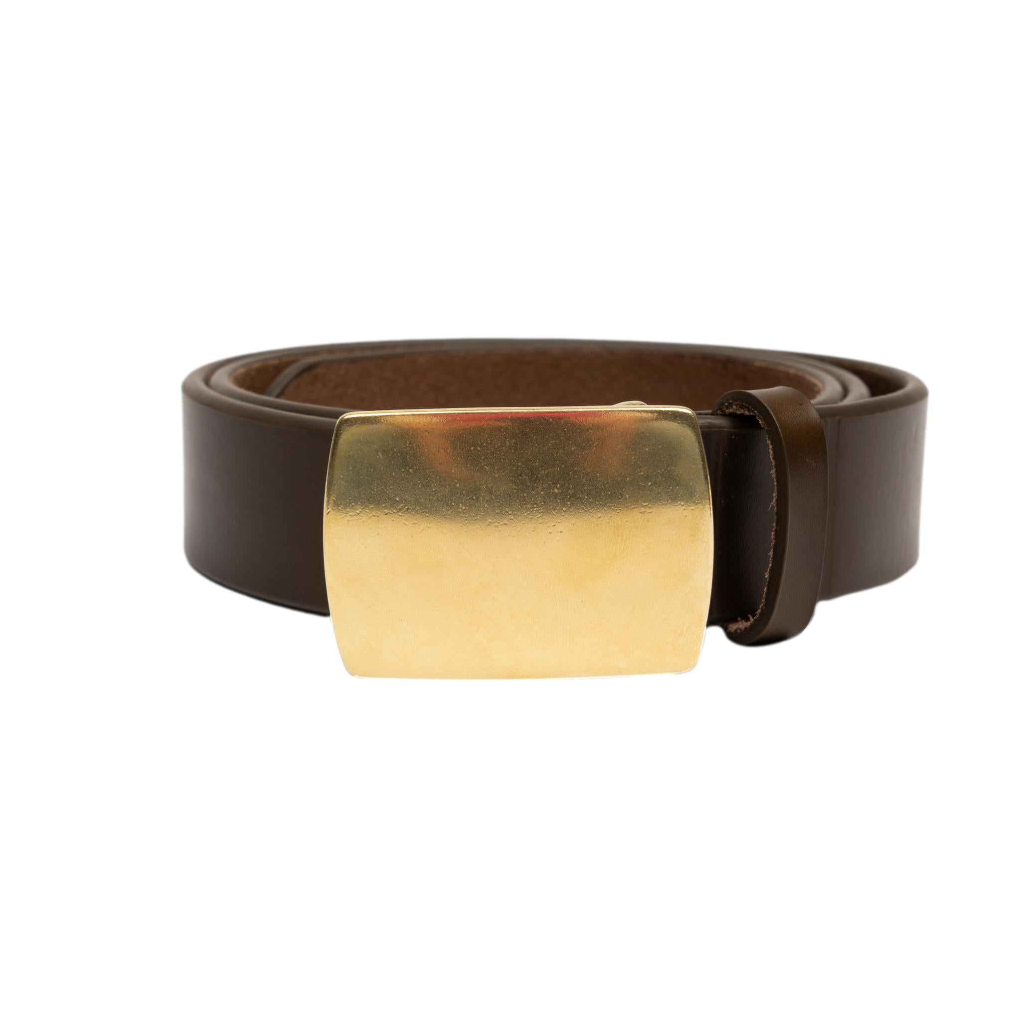 1 1/4" Horween Chromexcel Leather Belt with Brass Plaque Buckle - Brown / 32 1 1/4" Horween Chromexcel Leather Belt with Brass Plaque Buckle - Brown / 32