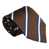 Brown with Pacific Blue and White Reppe Stripe Silk Tie