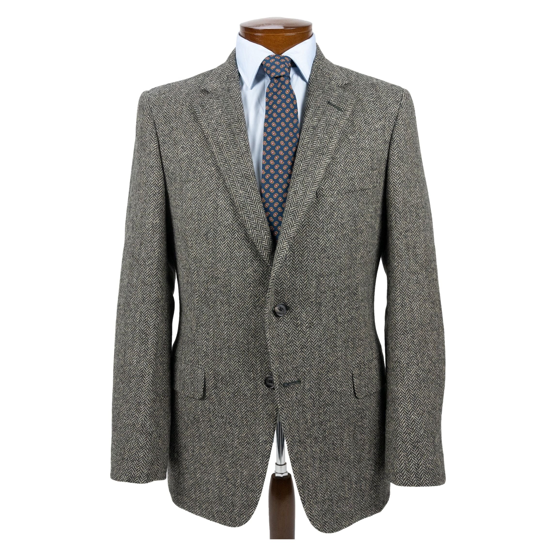 Classic Charcoal Herringbone Shetland Wool Sport Coat