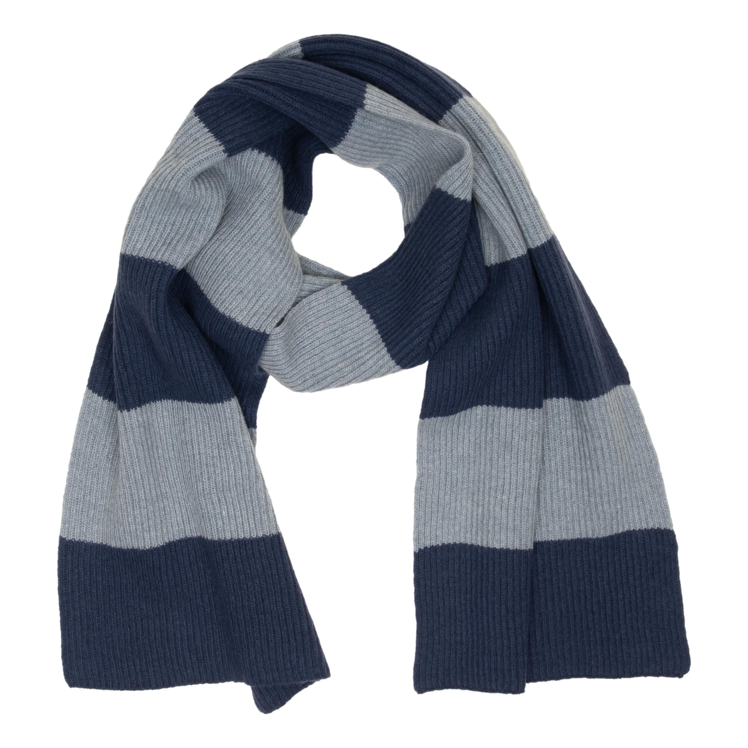 【NATURAL/×NAVY】Muffler Cable Stripe Wool Fleece Oatmeal | Mens Pure Wool Cable Scarf | WoolOvers US