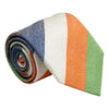 Navy Blue, White, Orange, Green, and Earth Block Stripe Silk and Linen Tie