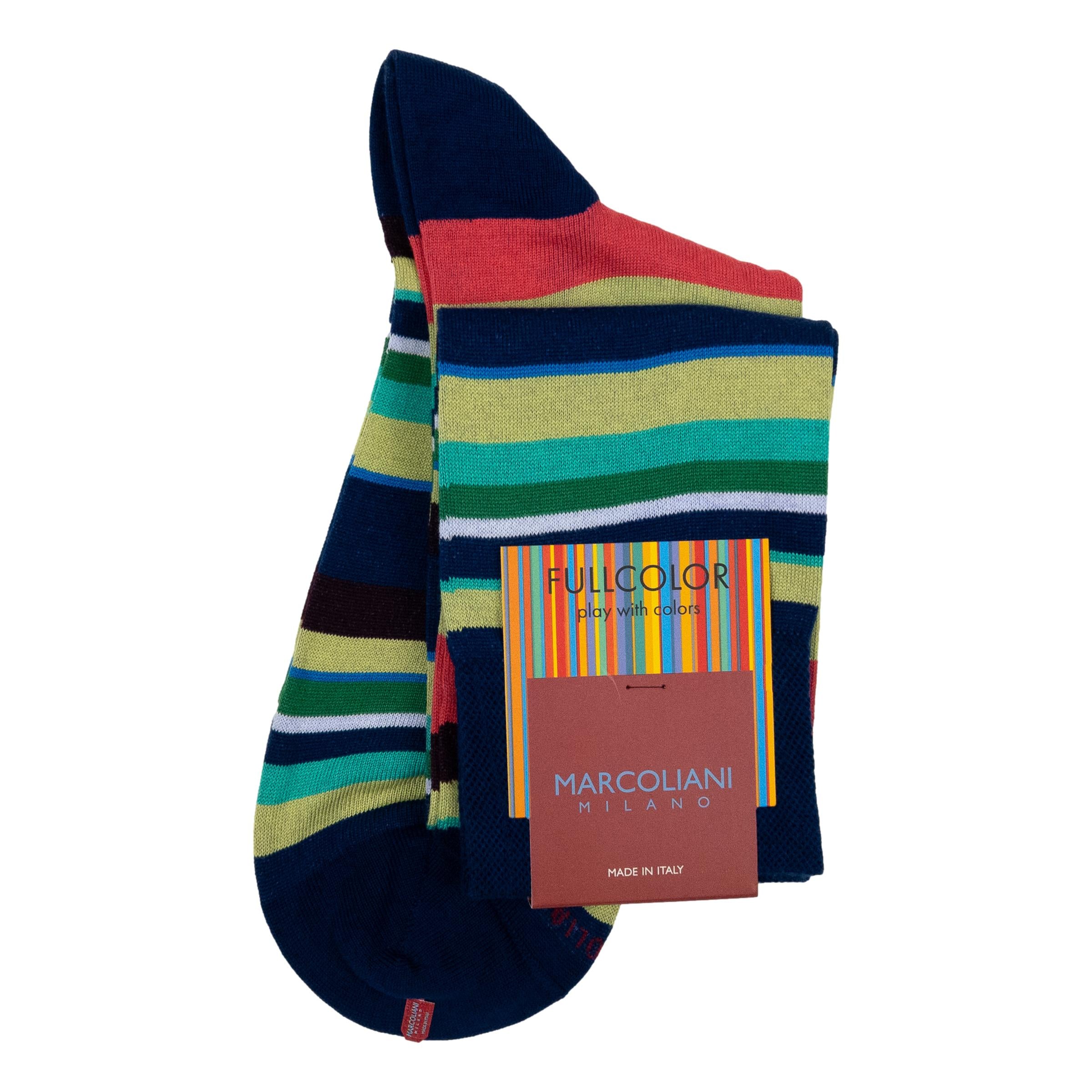 Pima Cotton Multi-Color Stripe Over-the-Calf Dress Socks