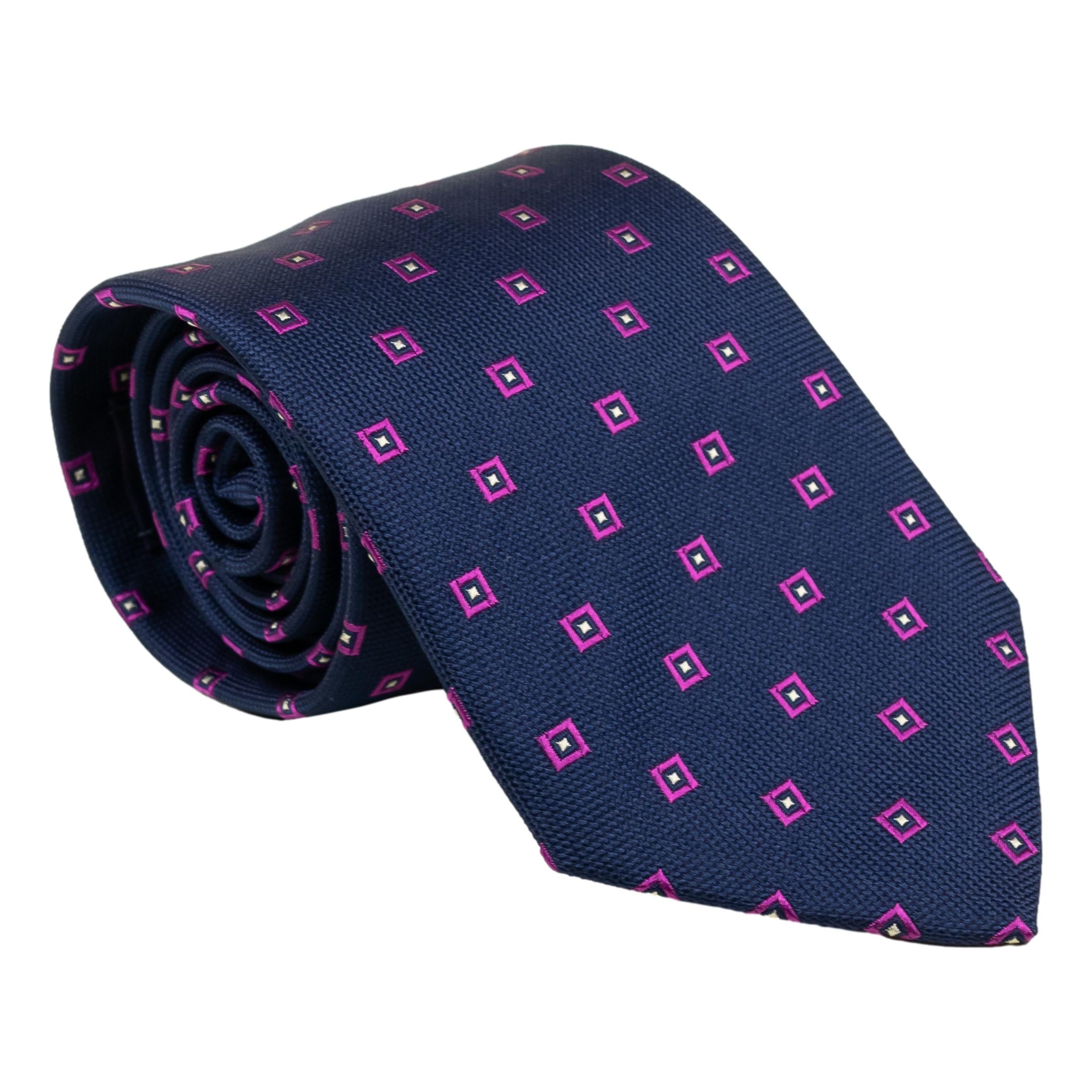 小物 Needles LOGO silk tie Navy_FuchsiaSquareBullseyeWove