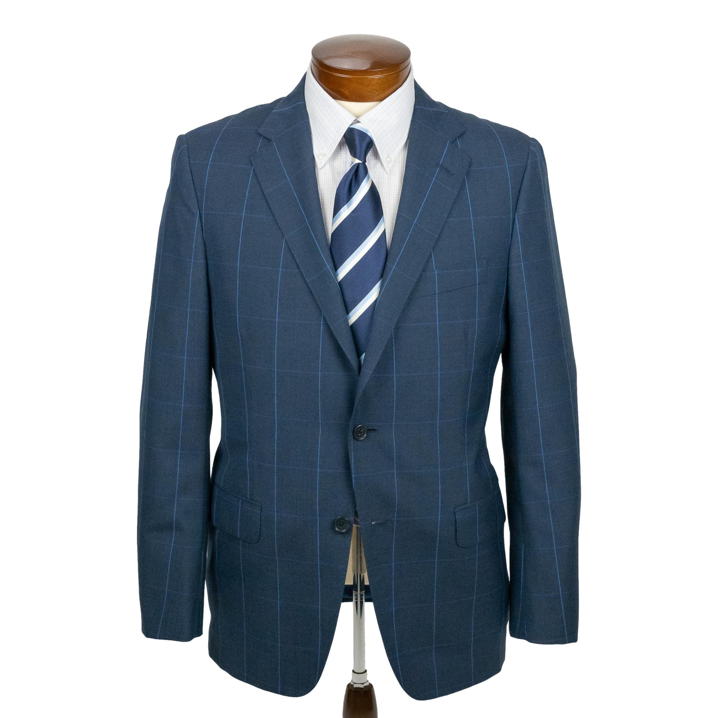 Navy with Light Blue Windowpane Wool Suit