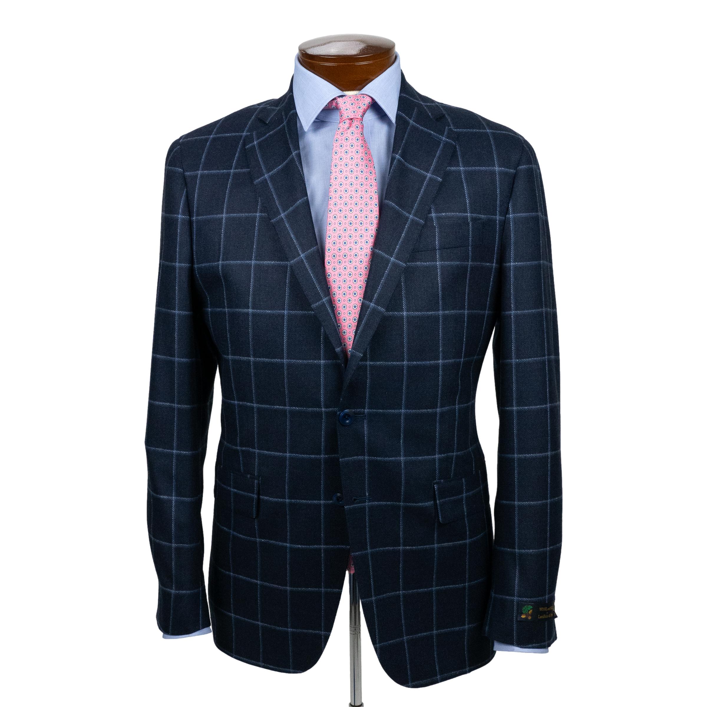 Navy with Light Blue Windowpane Wool and Silk Sport Coat – The