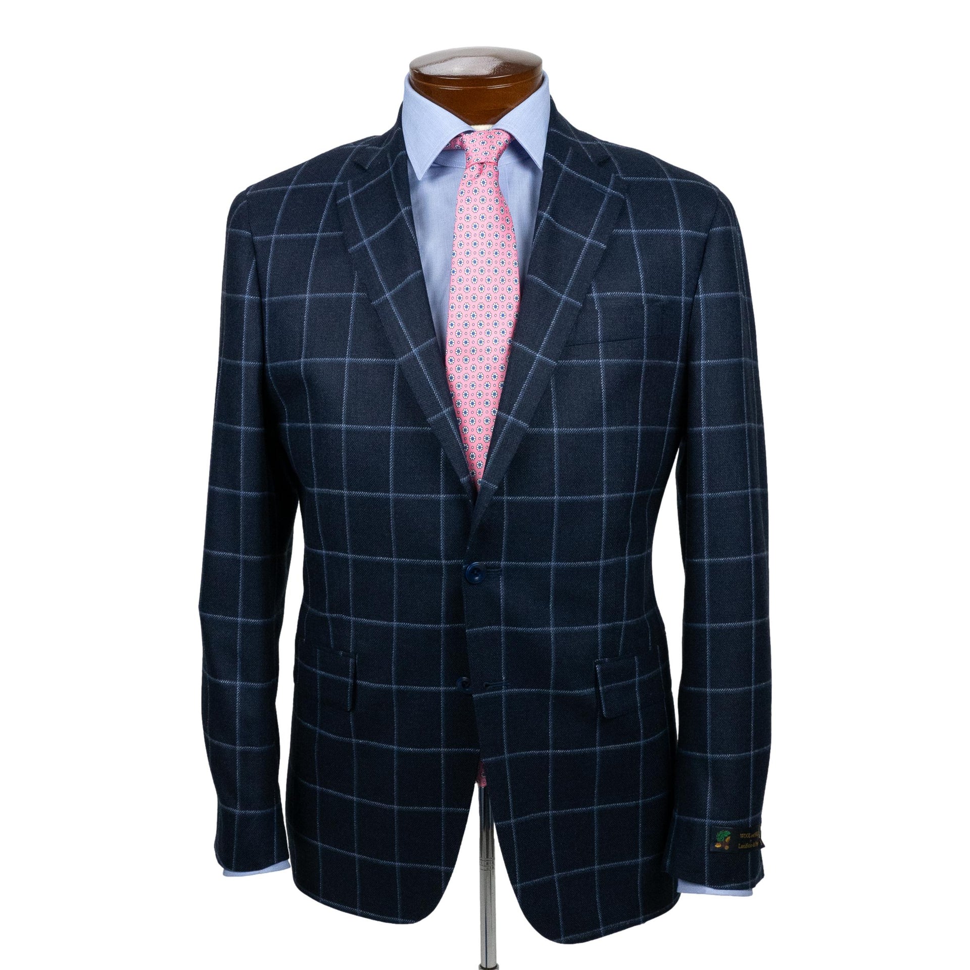navy blue dress coat mens Navy with Light Blue Windowpane Wool and Silk Sport Coat – The Andover Shop