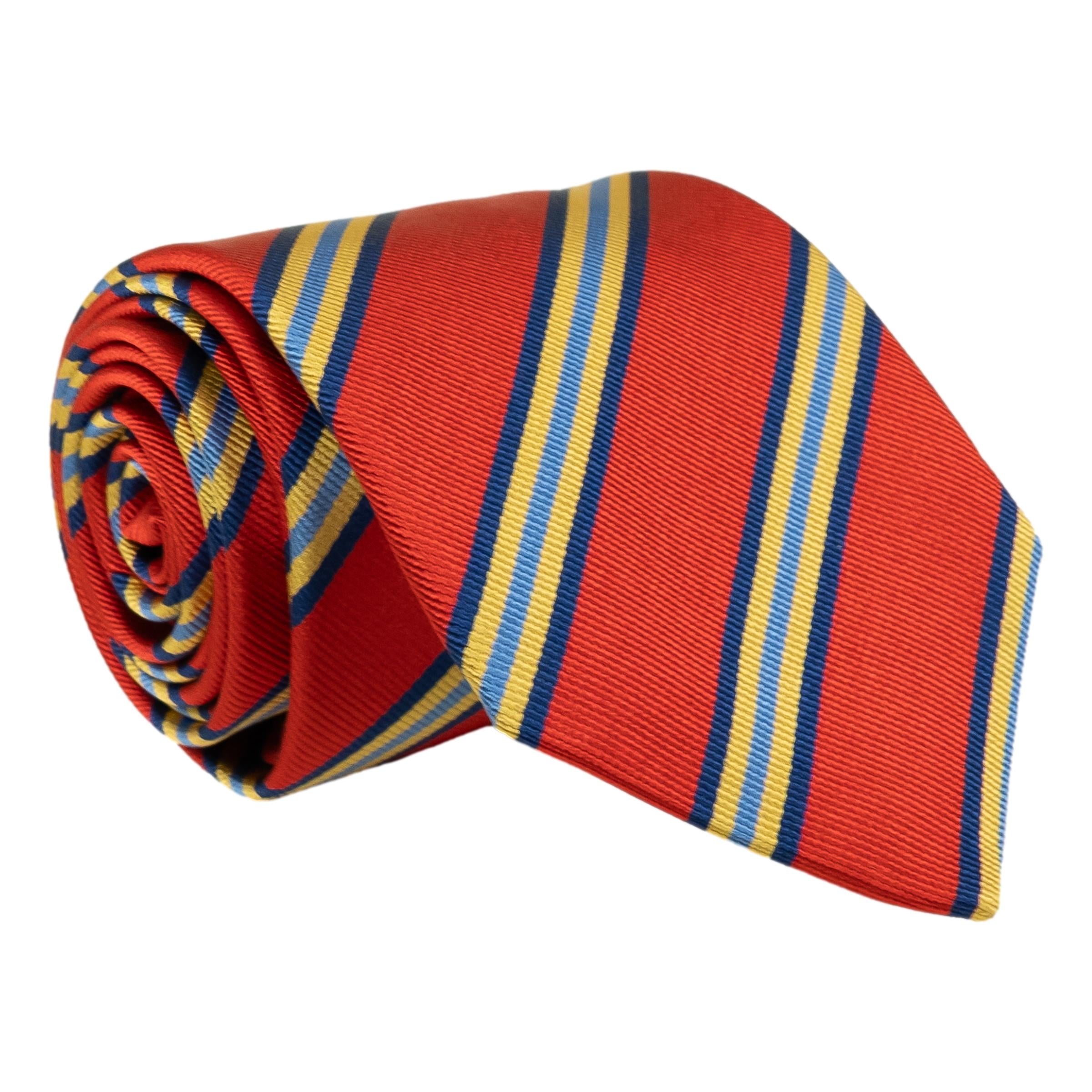 Orange with Navy, Gold, and Light Blue Regimental Stripe Tie – The