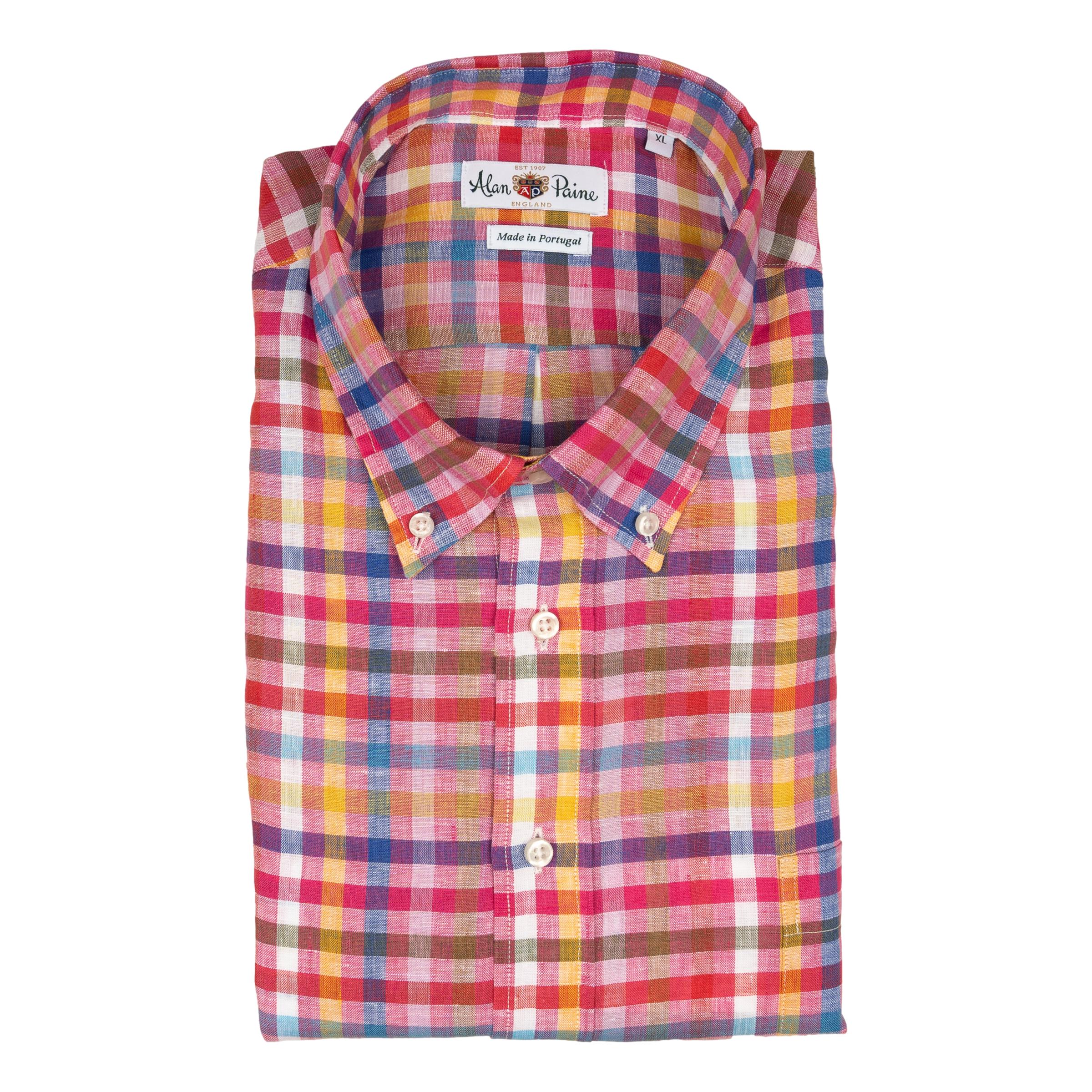 トップス Cloveru Comfortable Linen shirts check Raspberry_Yellow_BlueandWhiteC