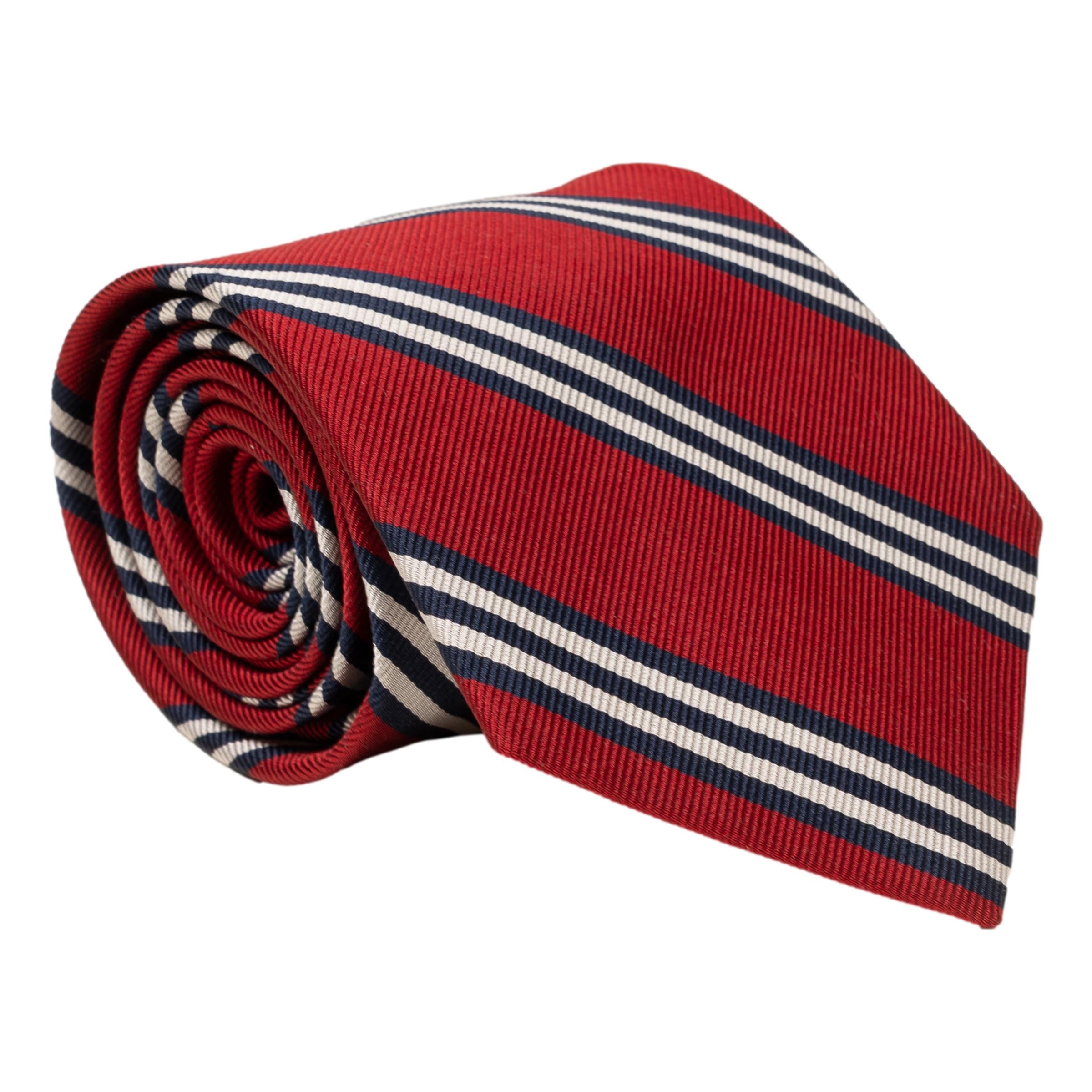 Red with Navy and Silver Regimental Stripe Silk Tie – The Andover Shop