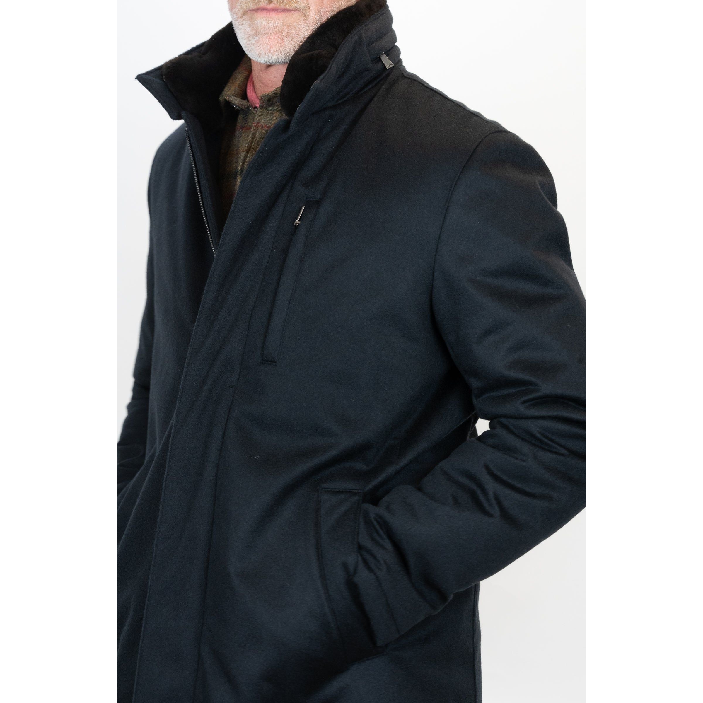 Storm System Cashmere Coat with Shearling Trim