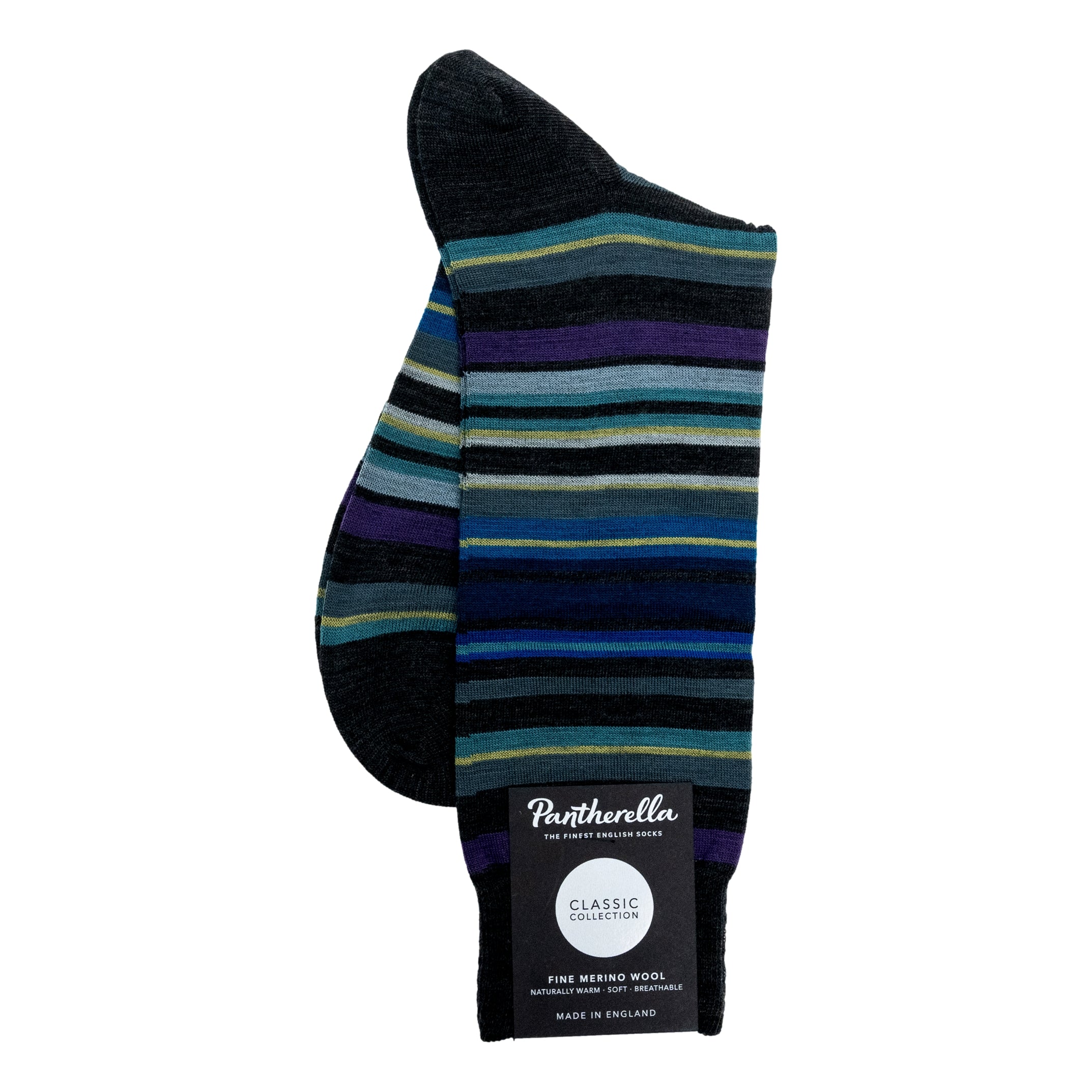 Quakers Stripe Merino Wool Mid-Calf Dress Socks