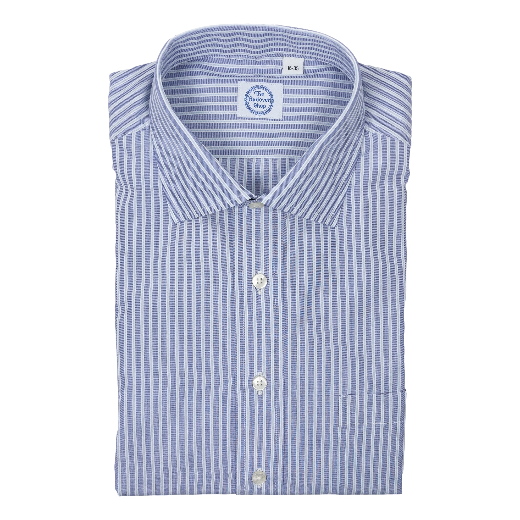 Large Blue Railroad Stripe Spread Collar Dress Shirt