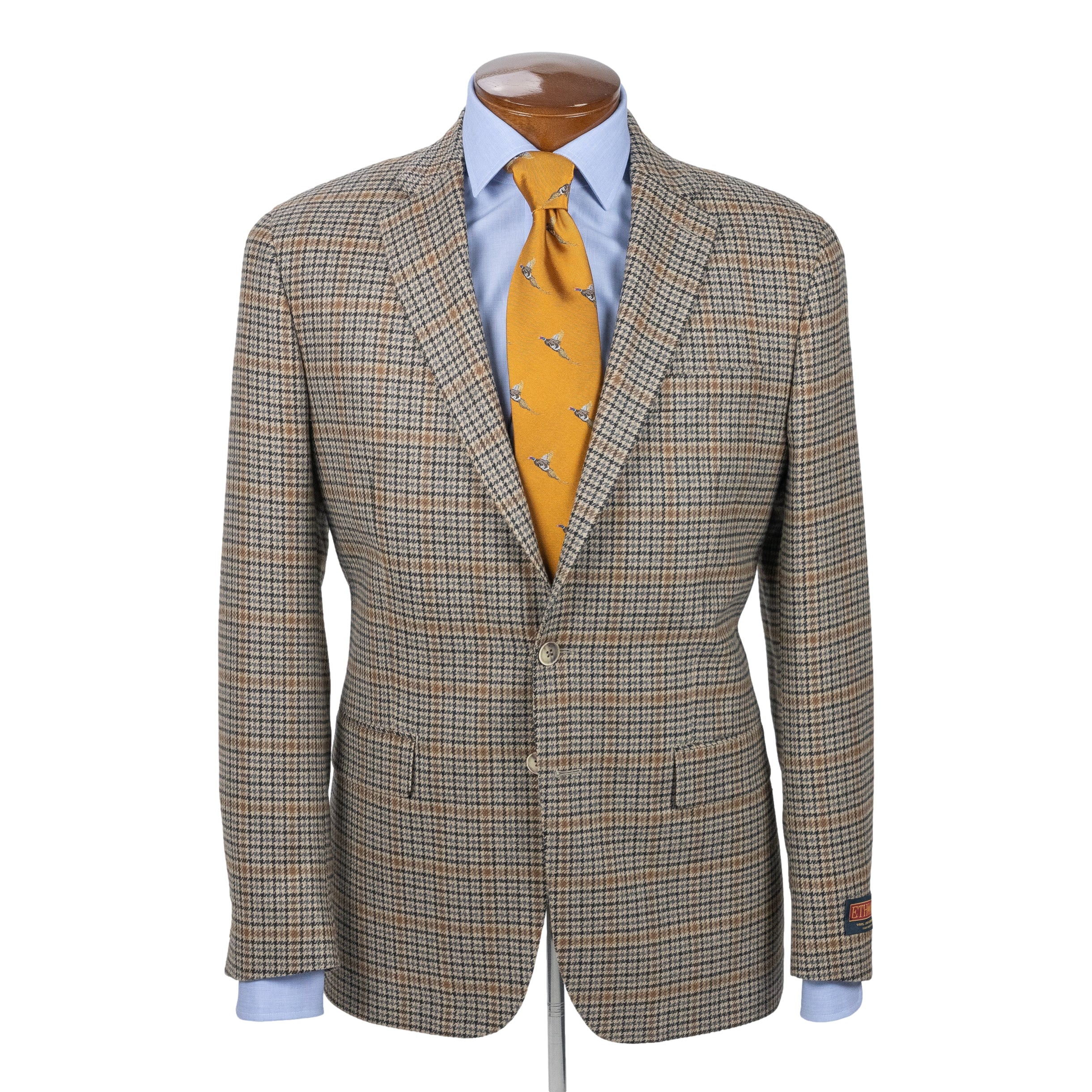 Tan and Grey Wool and Cashmere Houndstooth Sport Coat