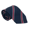 Navy with Cranberry and Silver Repp Stripe Silk Tie