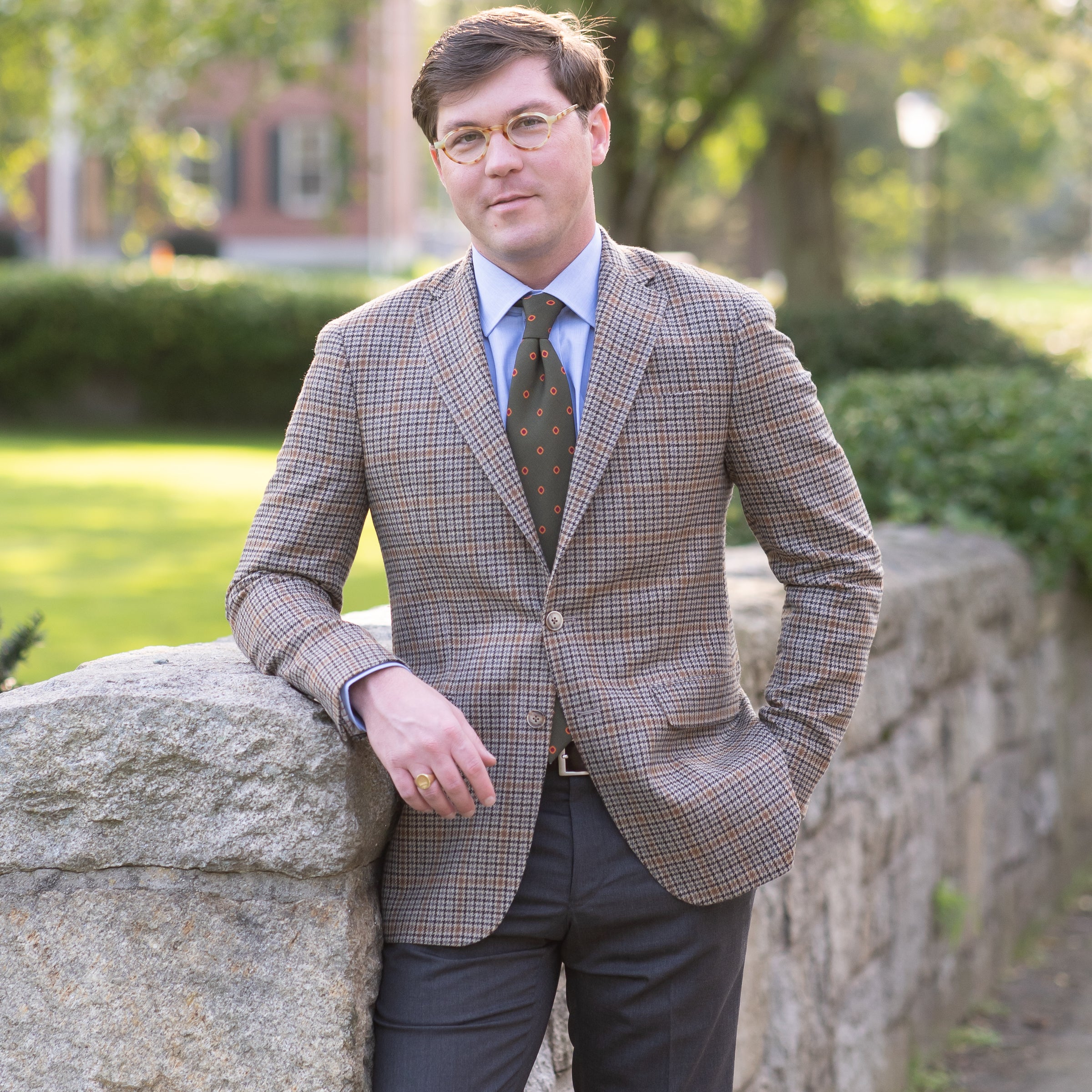 Tan and Grey Wool and Cashmere Houndstooth Sport Coat