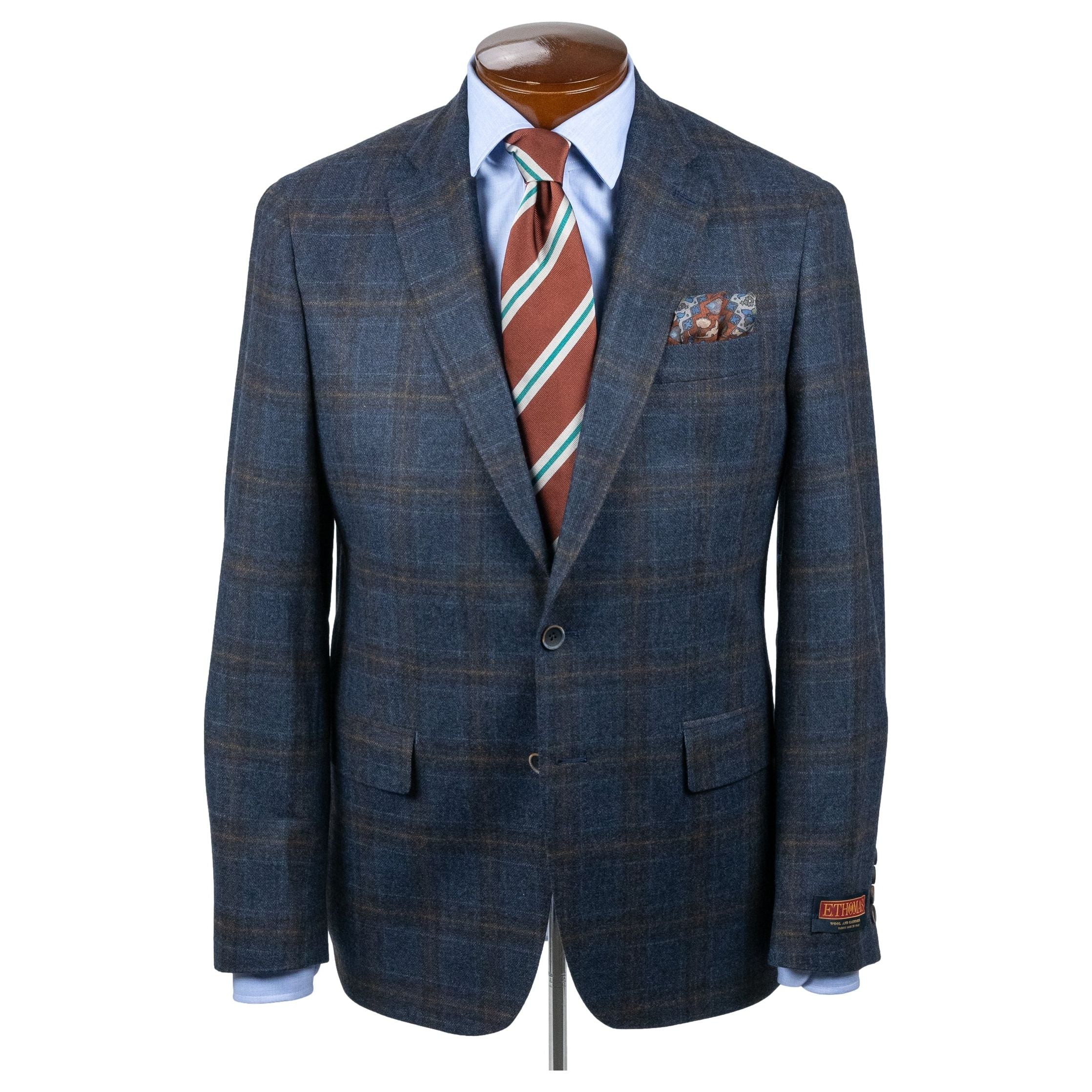 Navy with Olive and Brown windowpane Wool and Cashmere Sport Coat