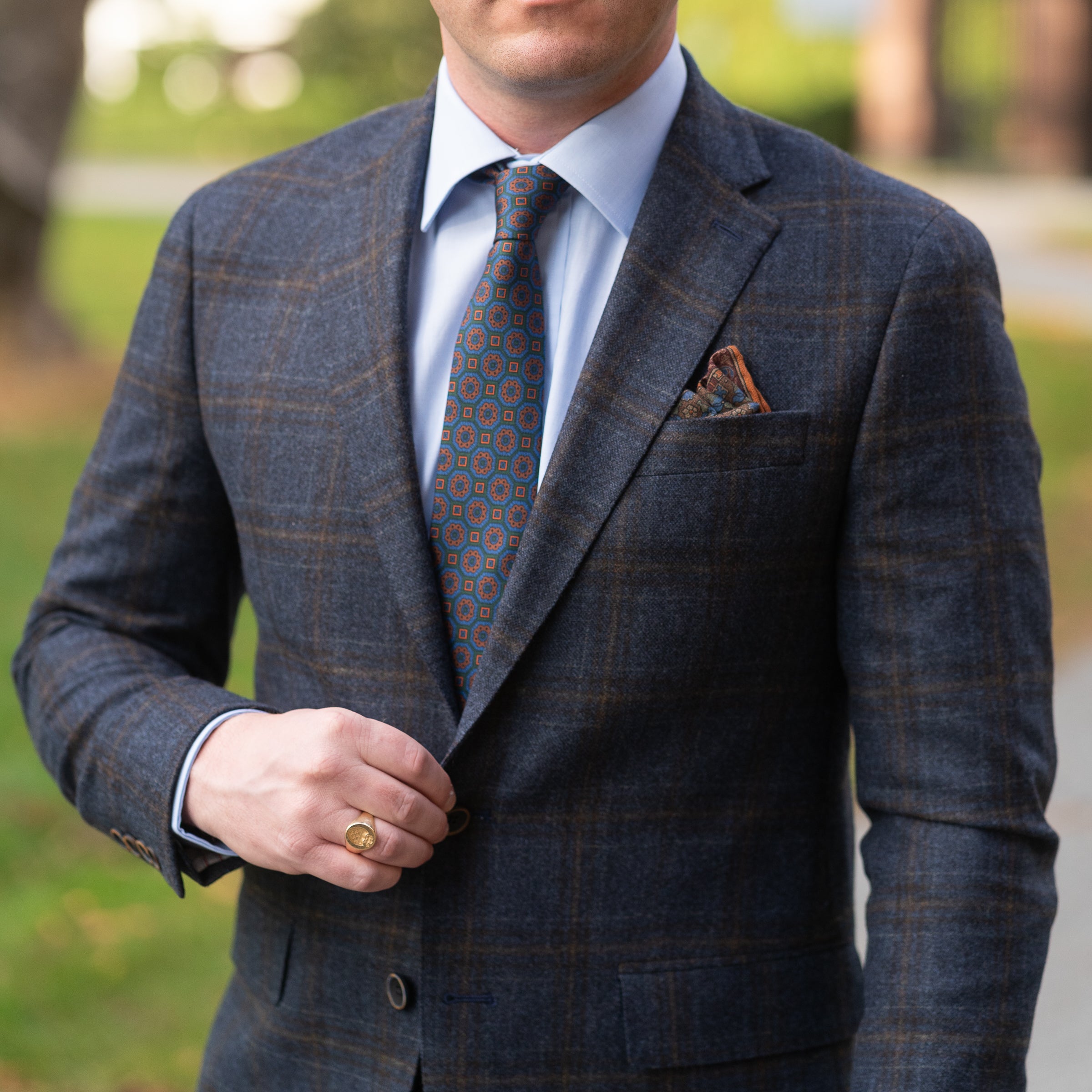 Navy with Olive and Brown windowpane Wool and Cashmere Sport Coat