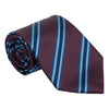 Maroon with Slate Blue and Navy Regimental Repp Stripe Silk Tie