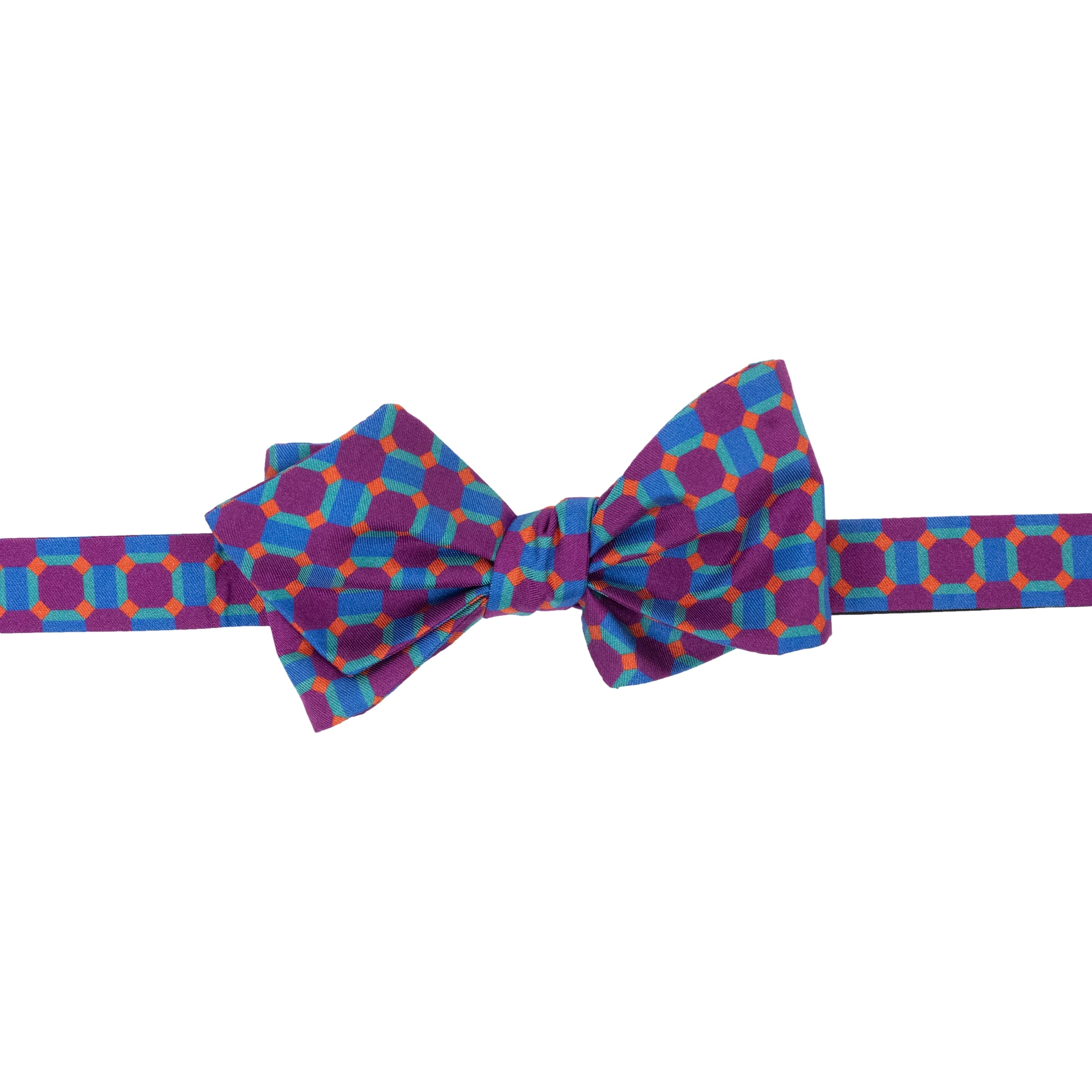 Abstract Grid Print Silk Pointed End Bow Tie