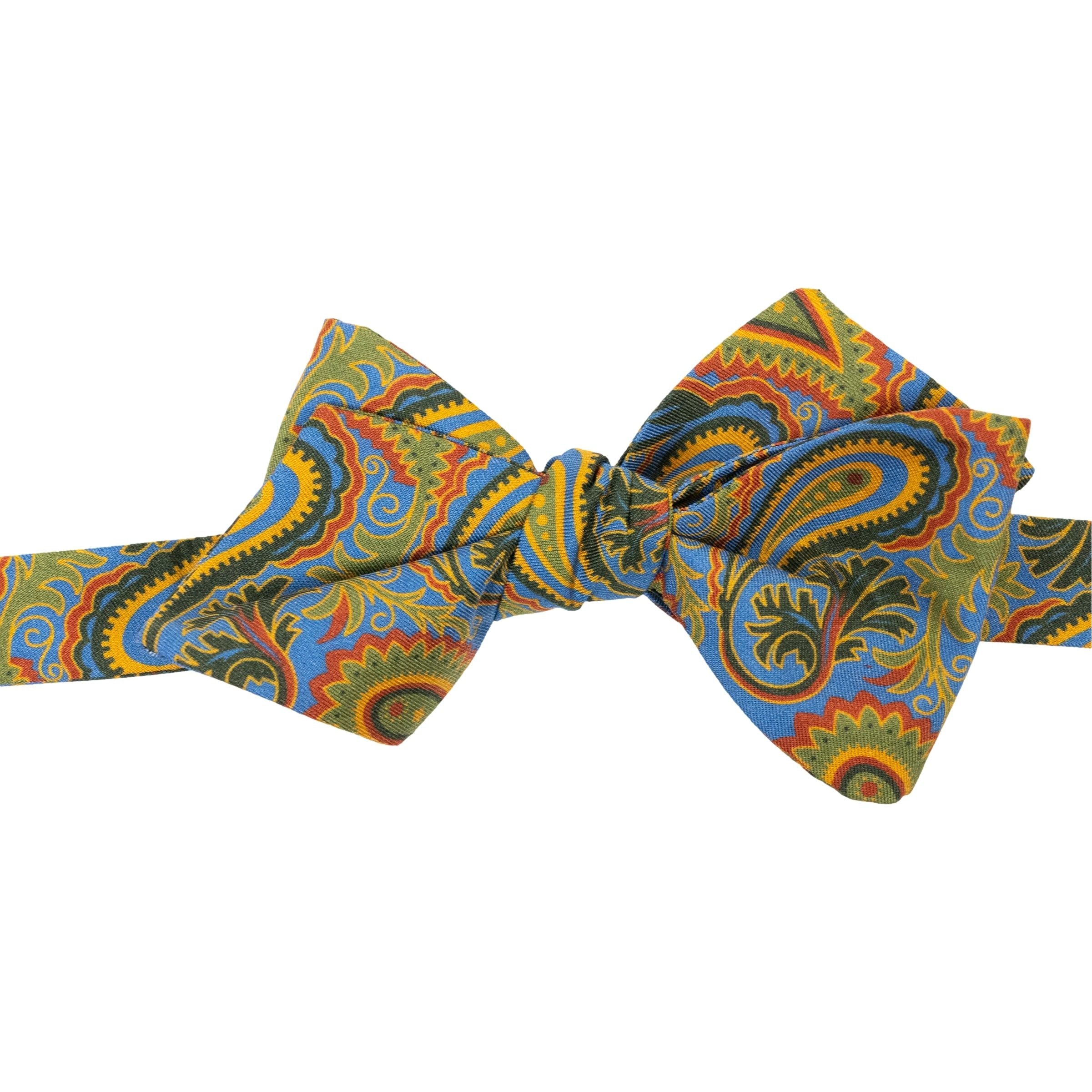 Large Paisley Print Silk Pointed End Bow Tie