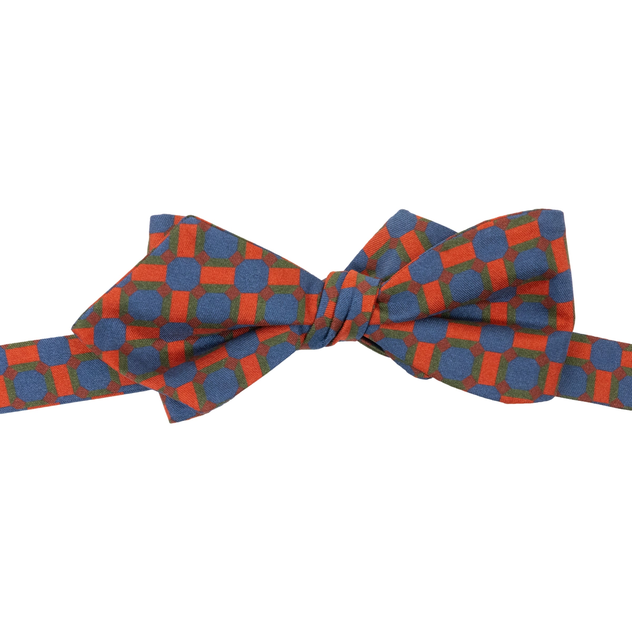 Abstract Grid Print Silk Pointed End Bow Tie