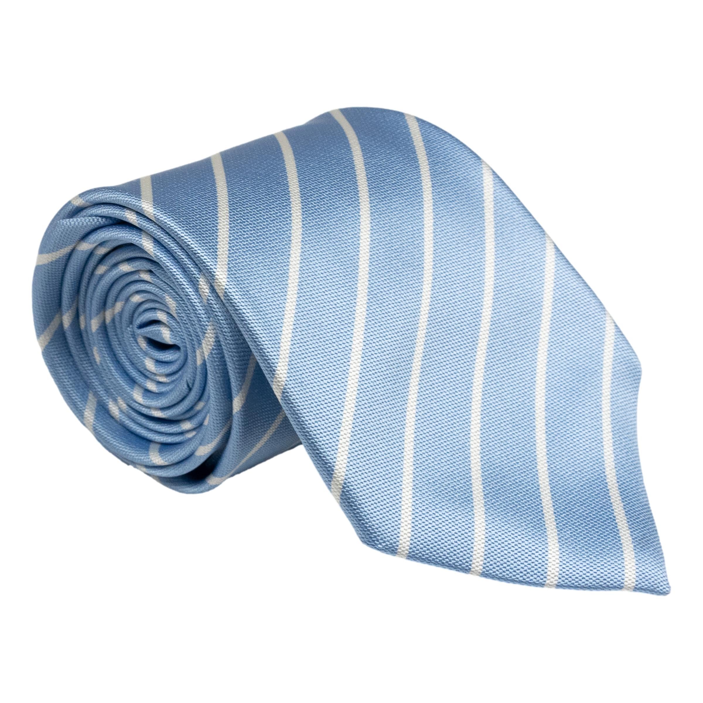 White Reppe Stripe with Solid Ground Woven Silk Tie