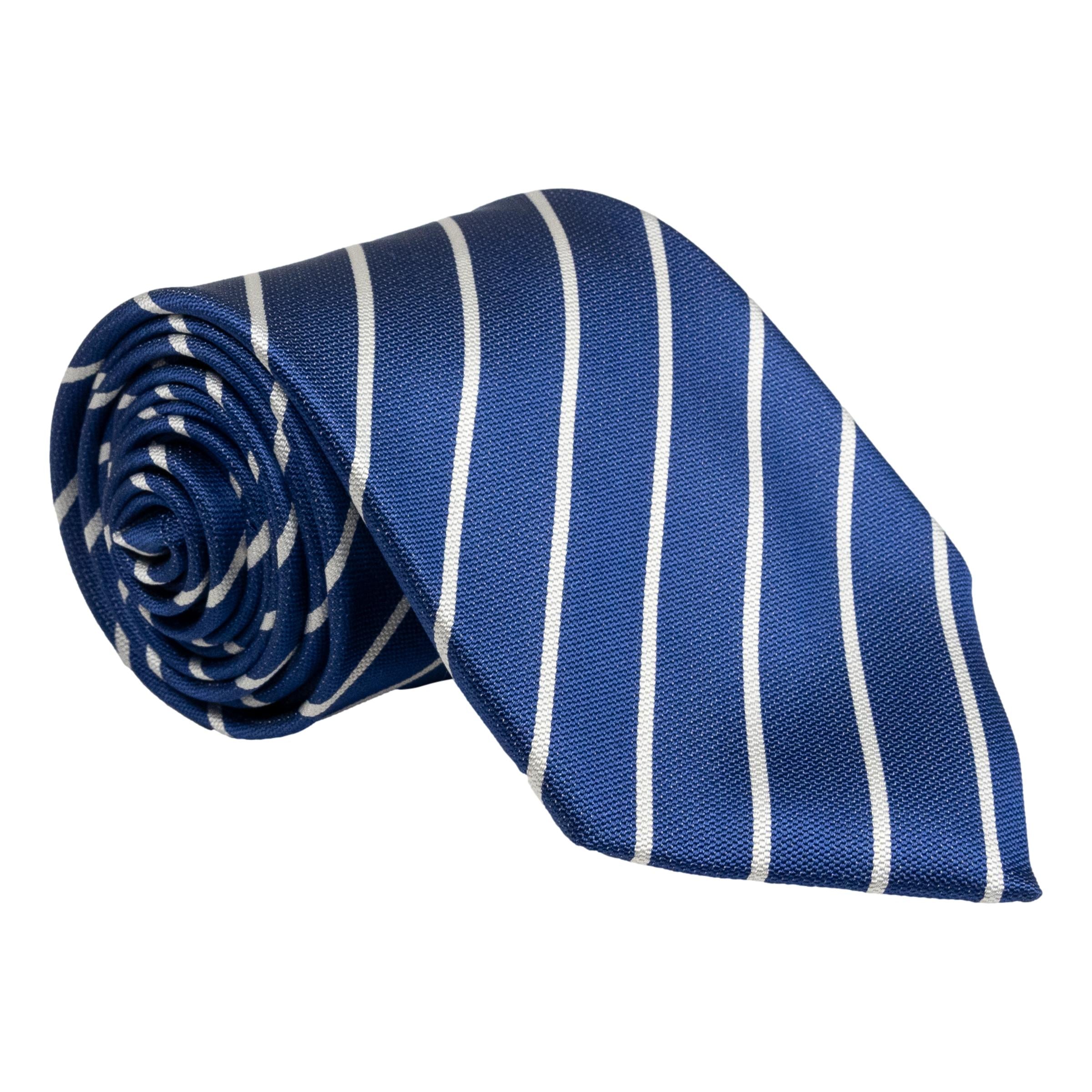 White Reppe Stripe with Solid Ground Woven Silk Tie