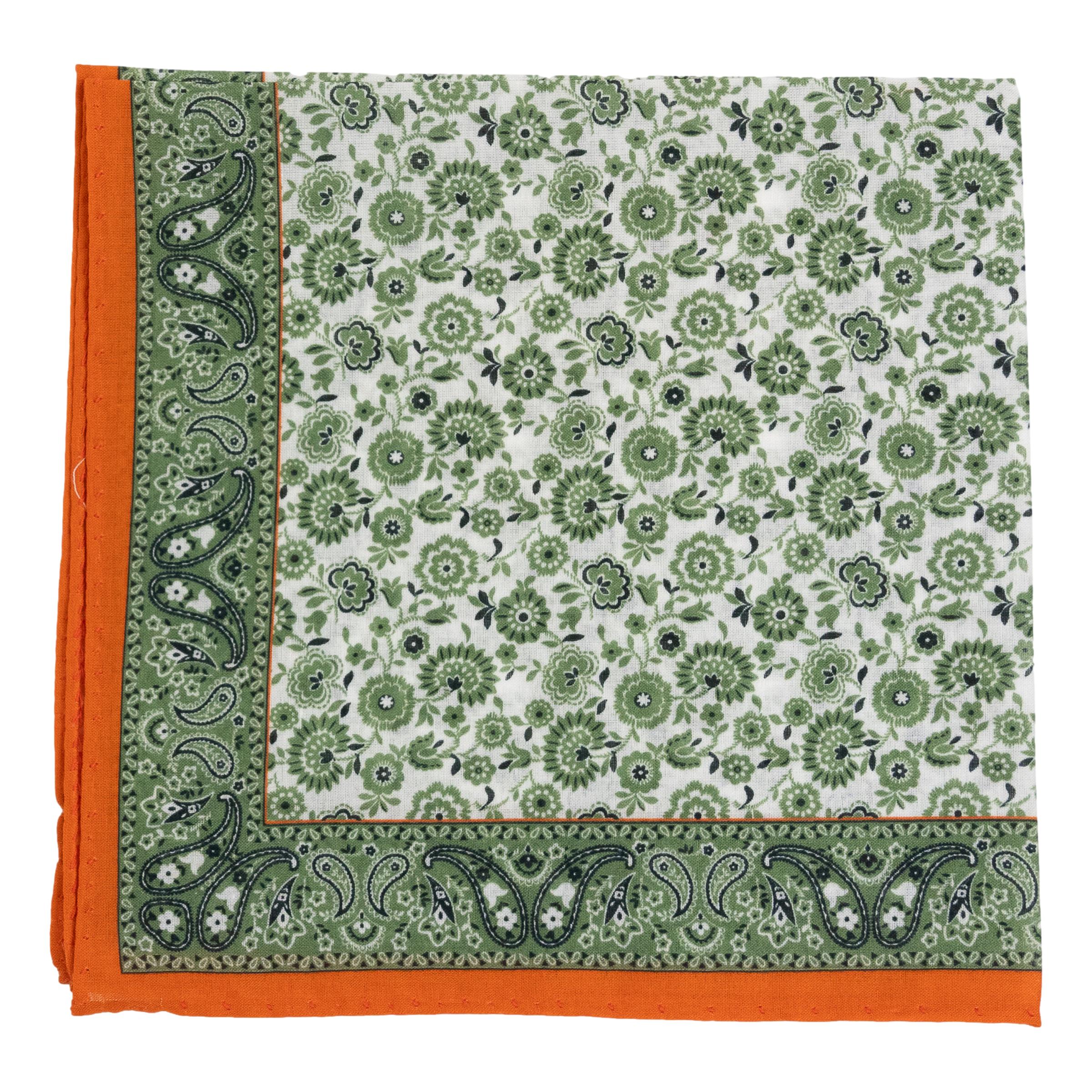 Floral Pattern with Paisley Border Fine Cotton Pocket Square