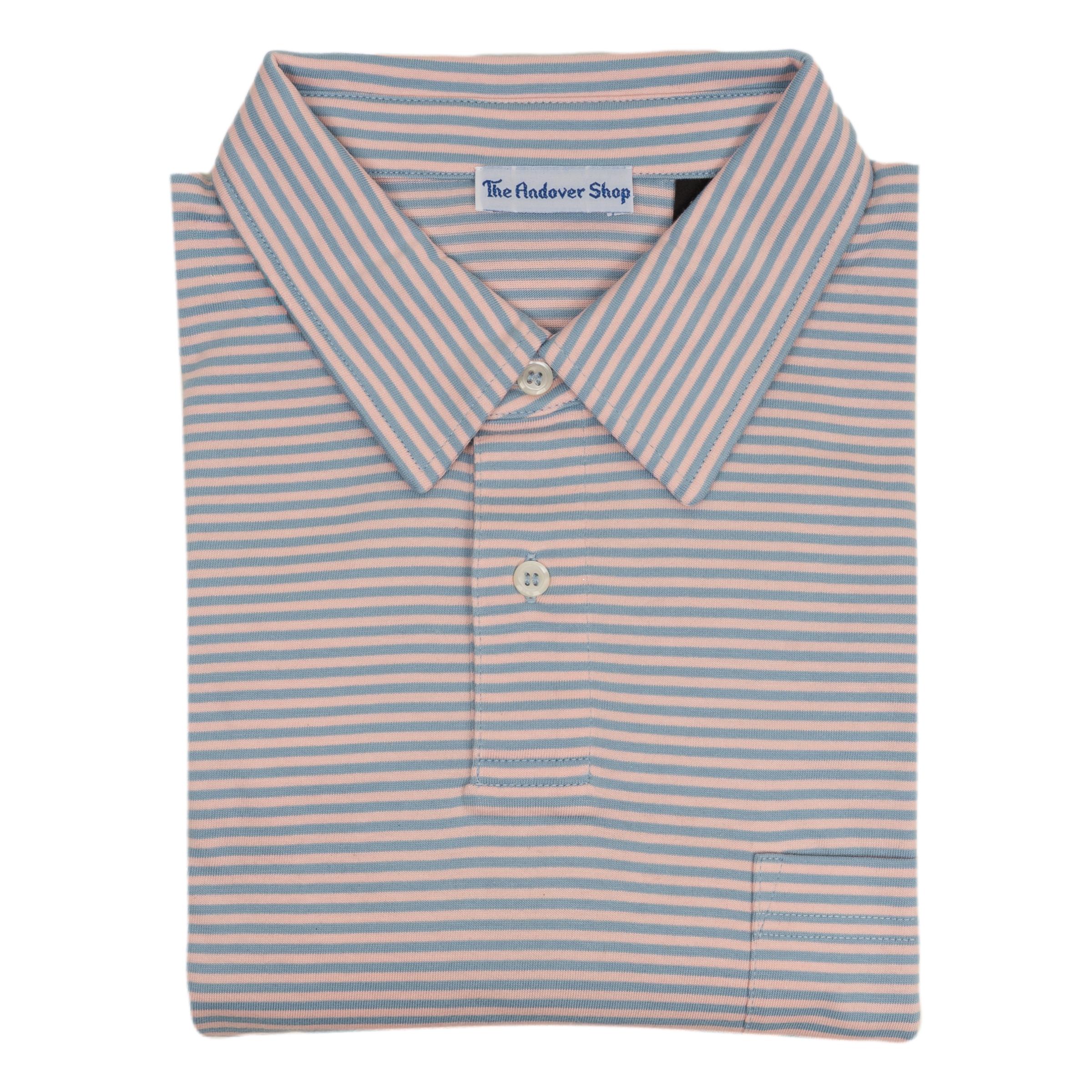 Striped Jersey Polo with Contrast Collar - Navy & Yellow | Men's