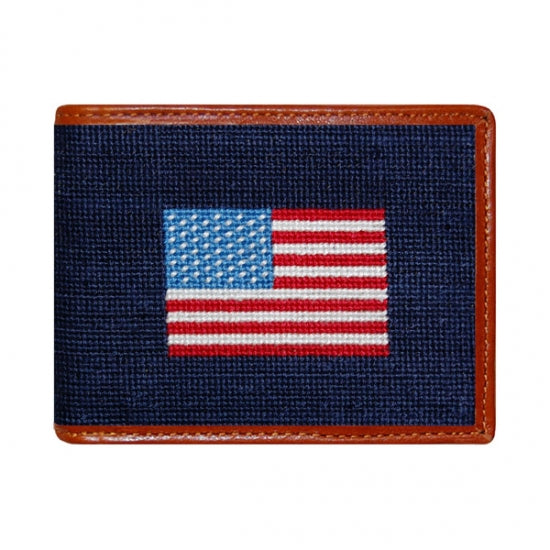 Navy American Flag Needlepoint Bi-Fold Wallet