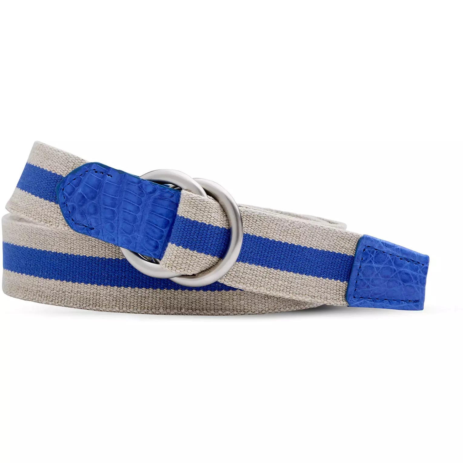 Striped Linen Belt with O-Ring Buckles