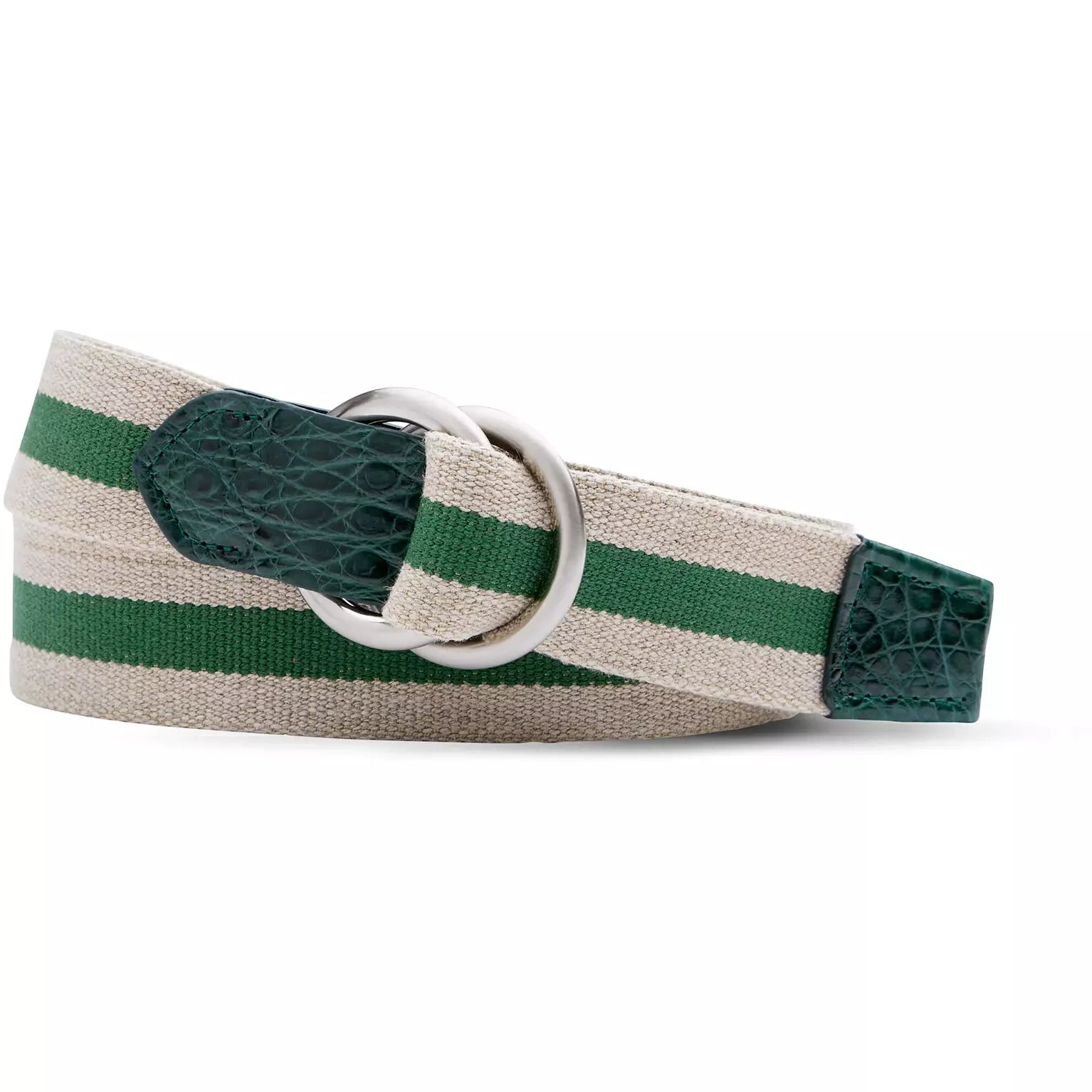 Striped Linen Belt with O-Ring Buckles