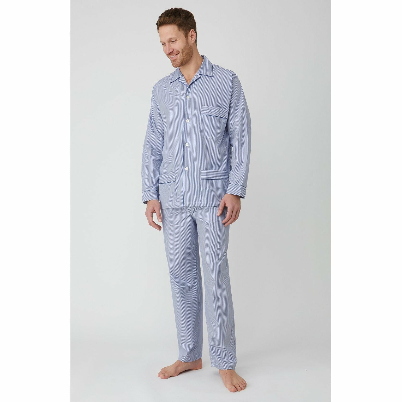 Blue and White Stripe Cotton European Pyjamas