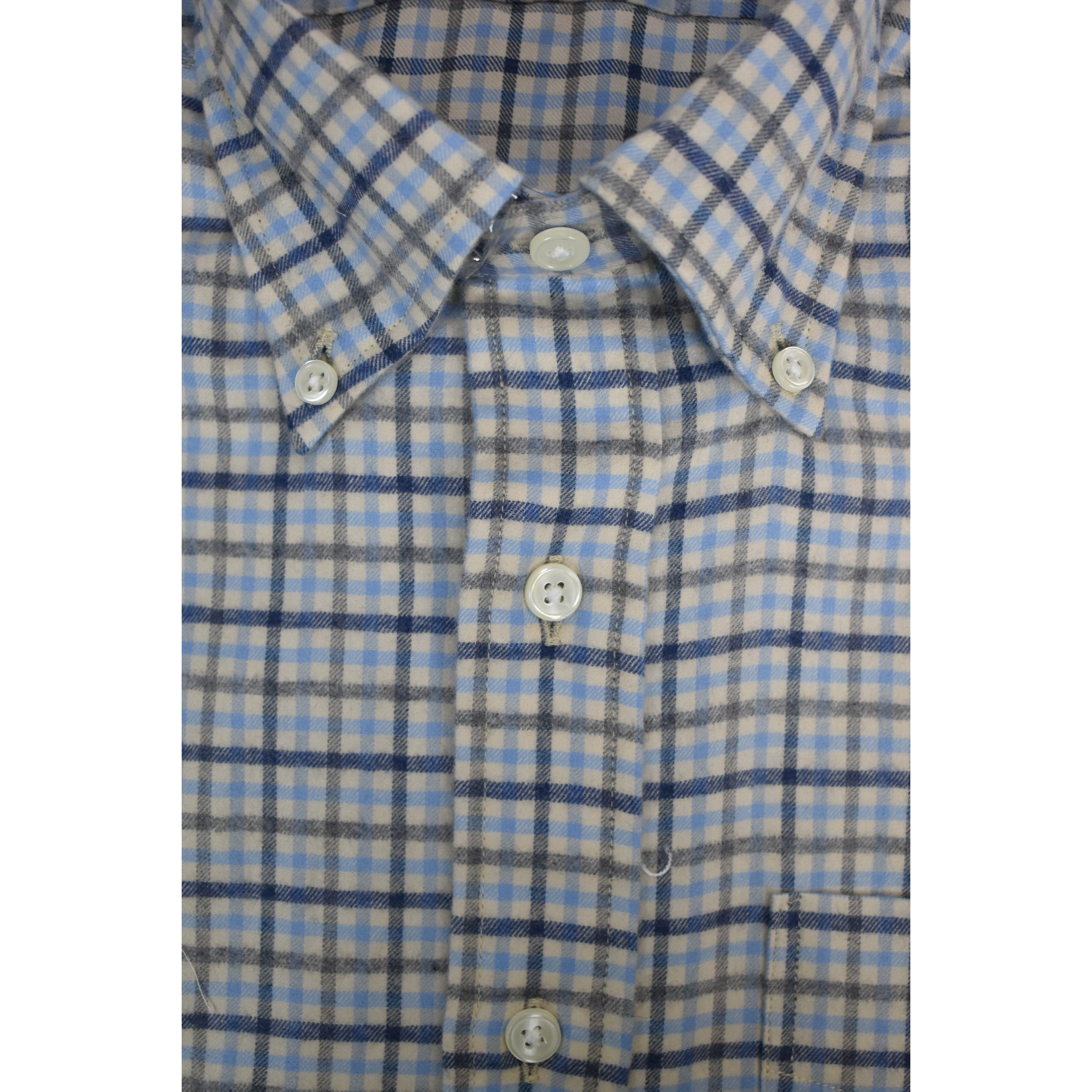 Light Blue and Navy Check Flannel Sport Shirt