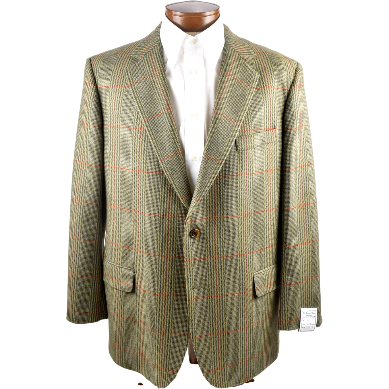 Olive Green Glen Plaid with Brick Red and Burnt Orange Windowpane Sport Coat