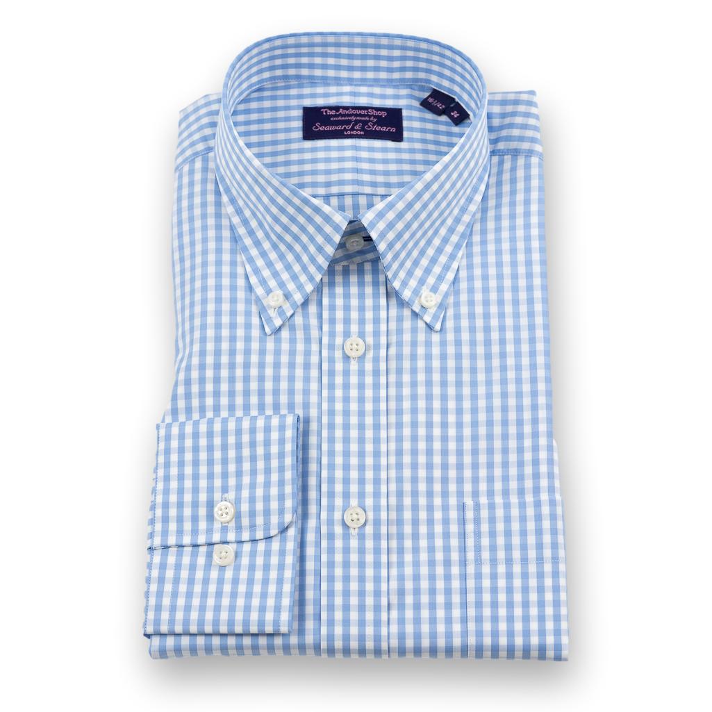 blue gingham dress shirt Blue Gingham Button Down Dress Shirt – The Andover Shop
