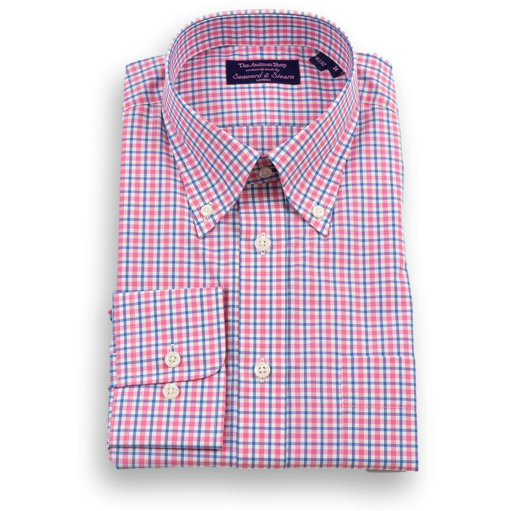 Pink and Blue Gingham Check Button Down Dress Shirt Pink and Blue Gingham Check Button Down Dress Shirt