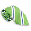 Green with White and Steel Blue Repp Stripe Silk Tie