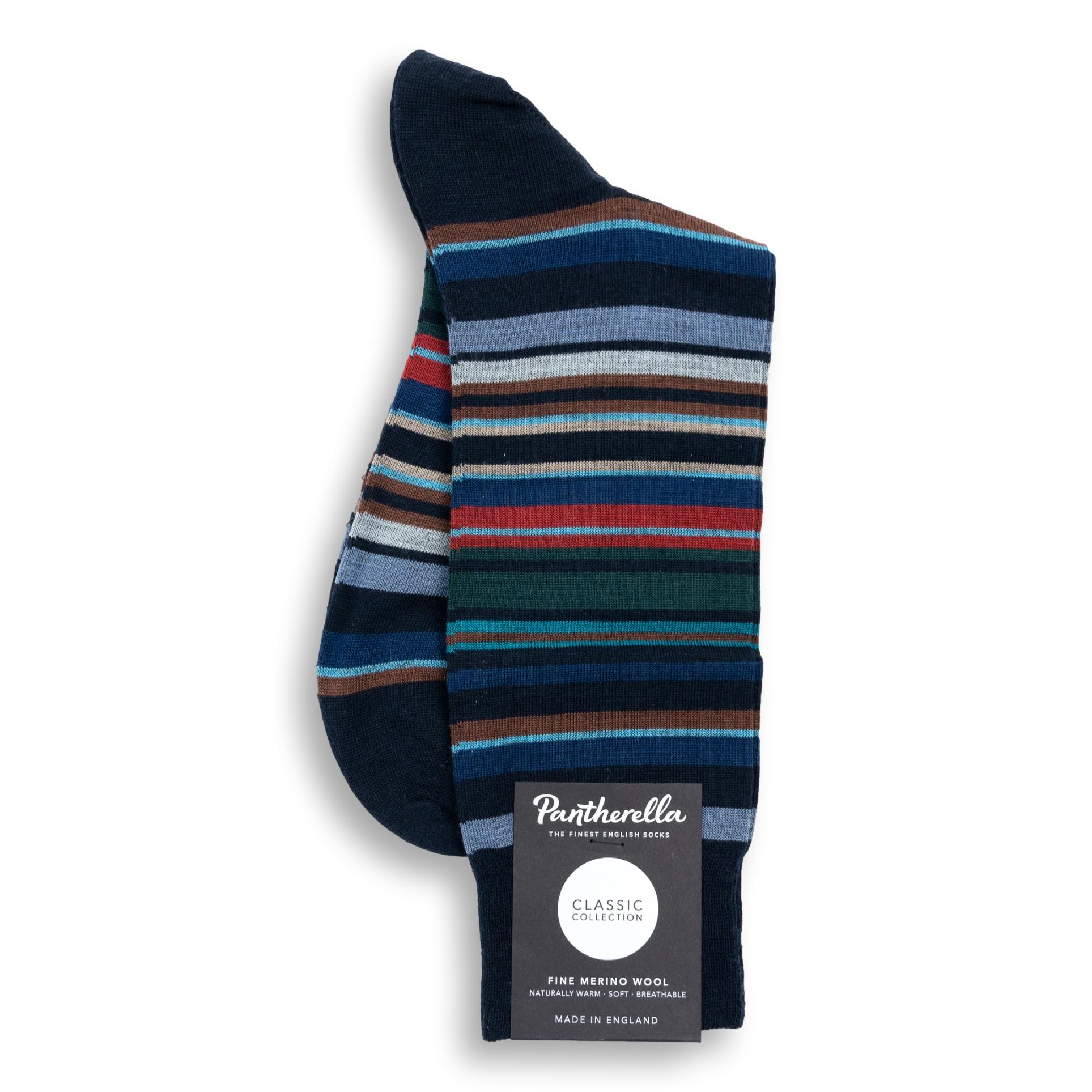 Quakers Stripe Merino Wool Mid-Calf Dress Socks