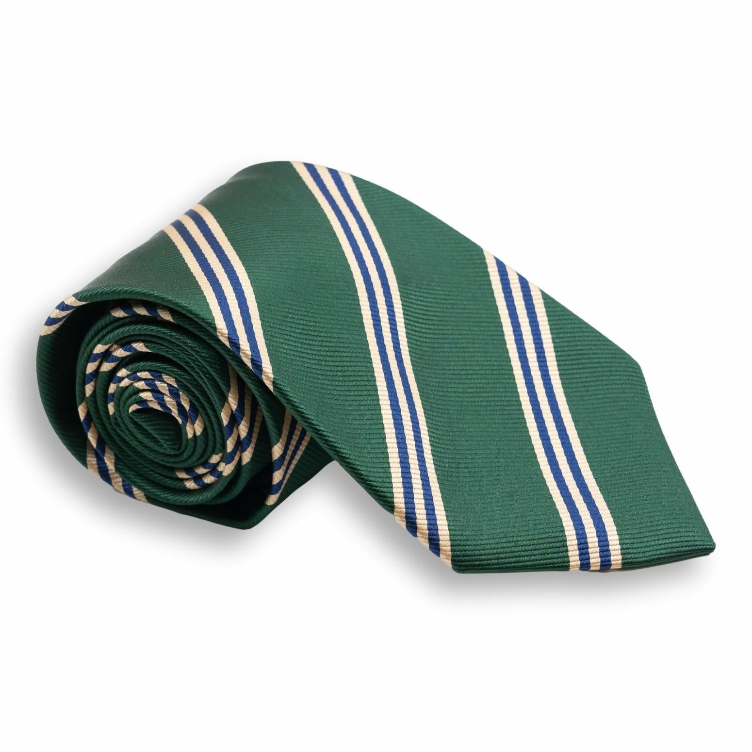 Green Regimental Repp Stripe Silk Tie